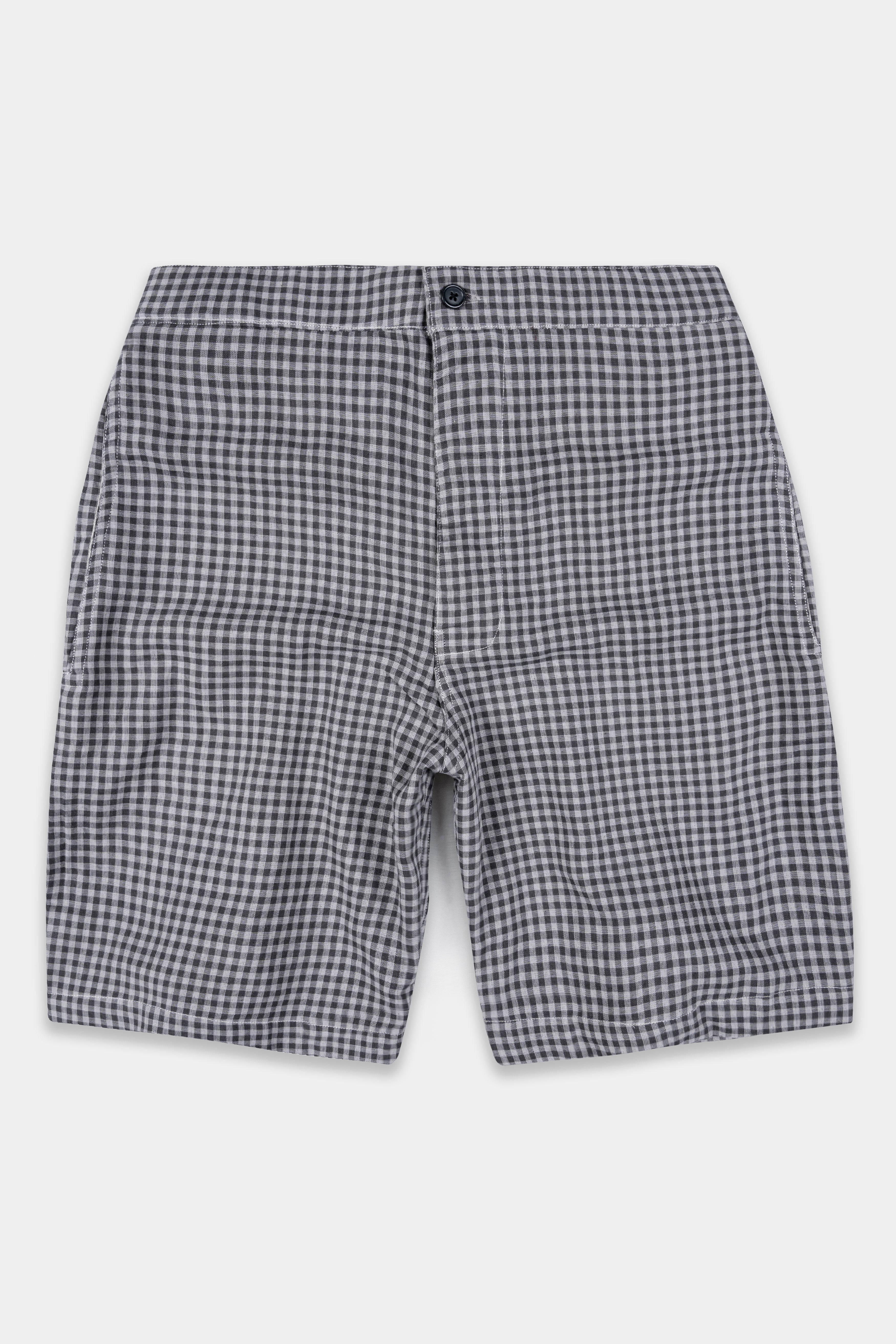 Abbey and Oslo Gray Gingham Checkered Twill Premium Cotton Shorts SR380-28, SR380-30, SR380-32, SR380-34, SR380-36, SR380-38, SR380-40, SR380-42, SR380-44