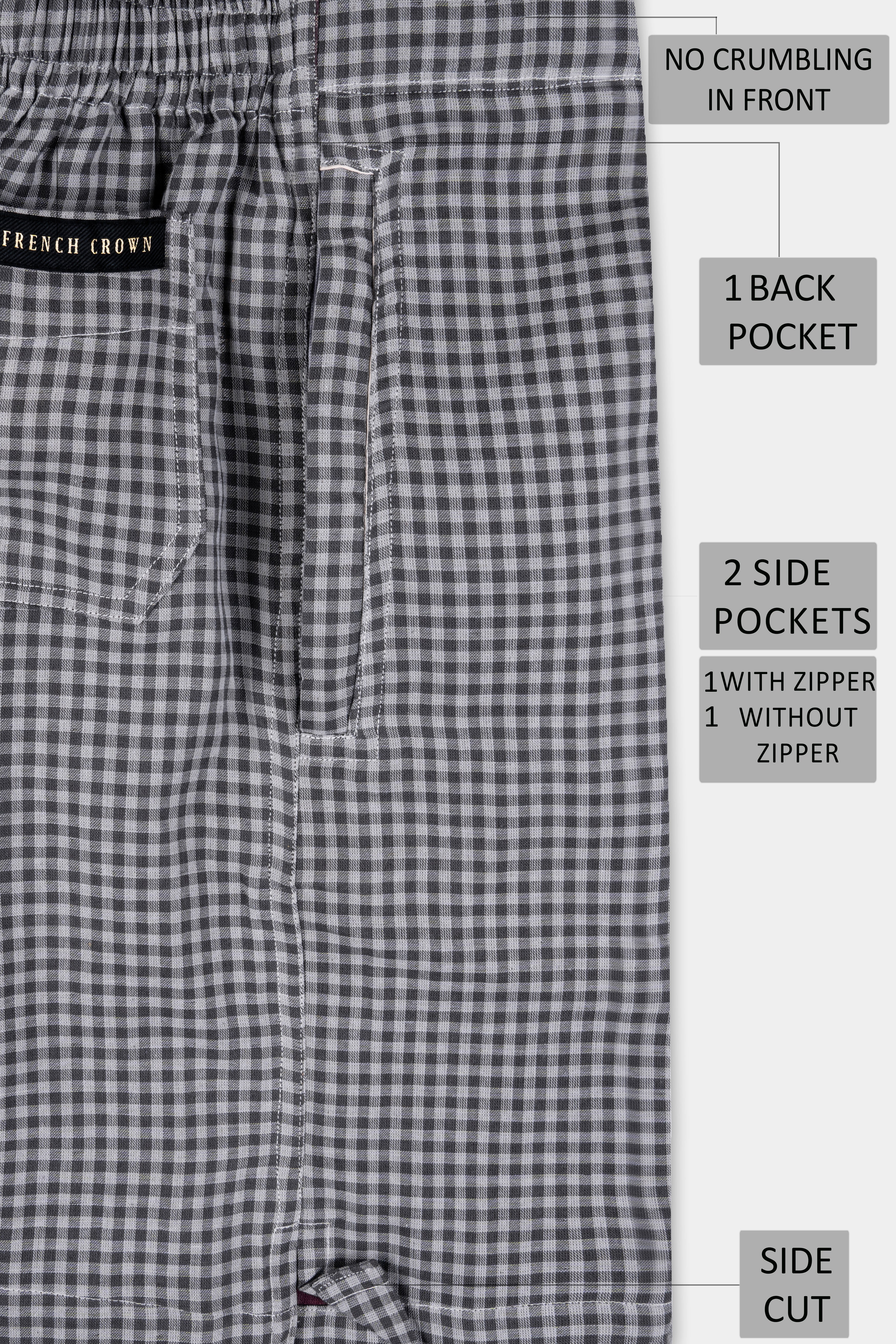 Abbey and Oslo Gray Gingham Checkered Twill Premium Cotton Shorts SR380-28, SR380-30, SR380-32, SR380-34, SR380-36, SR380-38, SR380-40, SR380-42, SR380-44