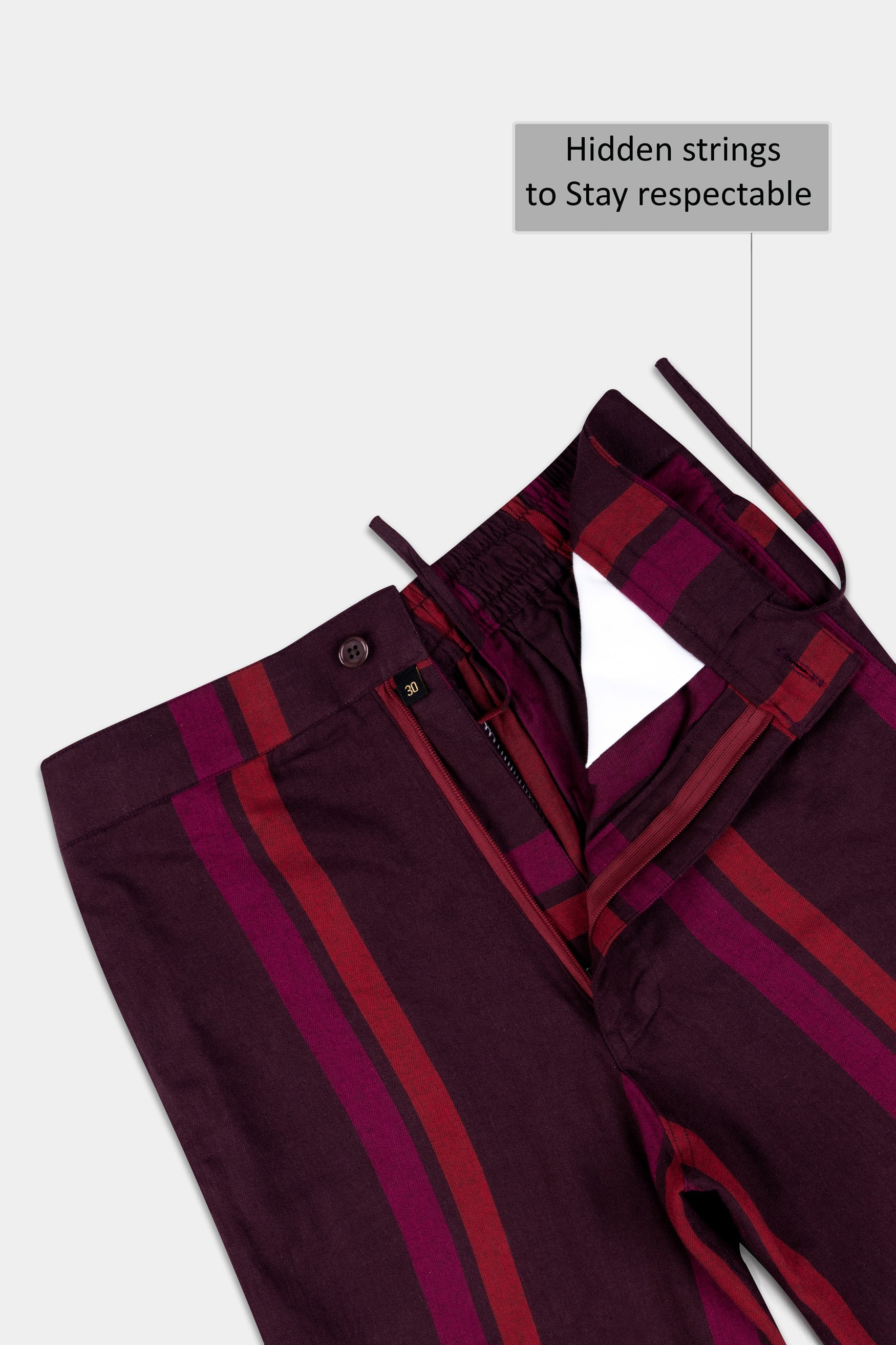 Aubergine Maroon and Paprika Red Striped Twill Premium Cotton Shorts SR398-28, SR398-30, SR398-32, SR398-34, SR398-36, SR398-38, SR398-40, SR398-42, SR398-44