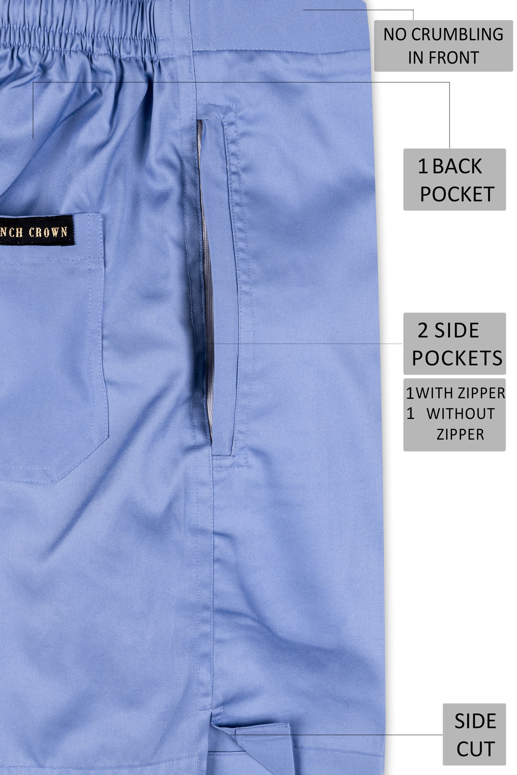 Periwinkle Blue Twill Premium Cotton Shorts SR405-28, SR405-30, SR405-32, SR405-34, SR405-36, SR405-38, SR405-40, SR405-42, SR405-44