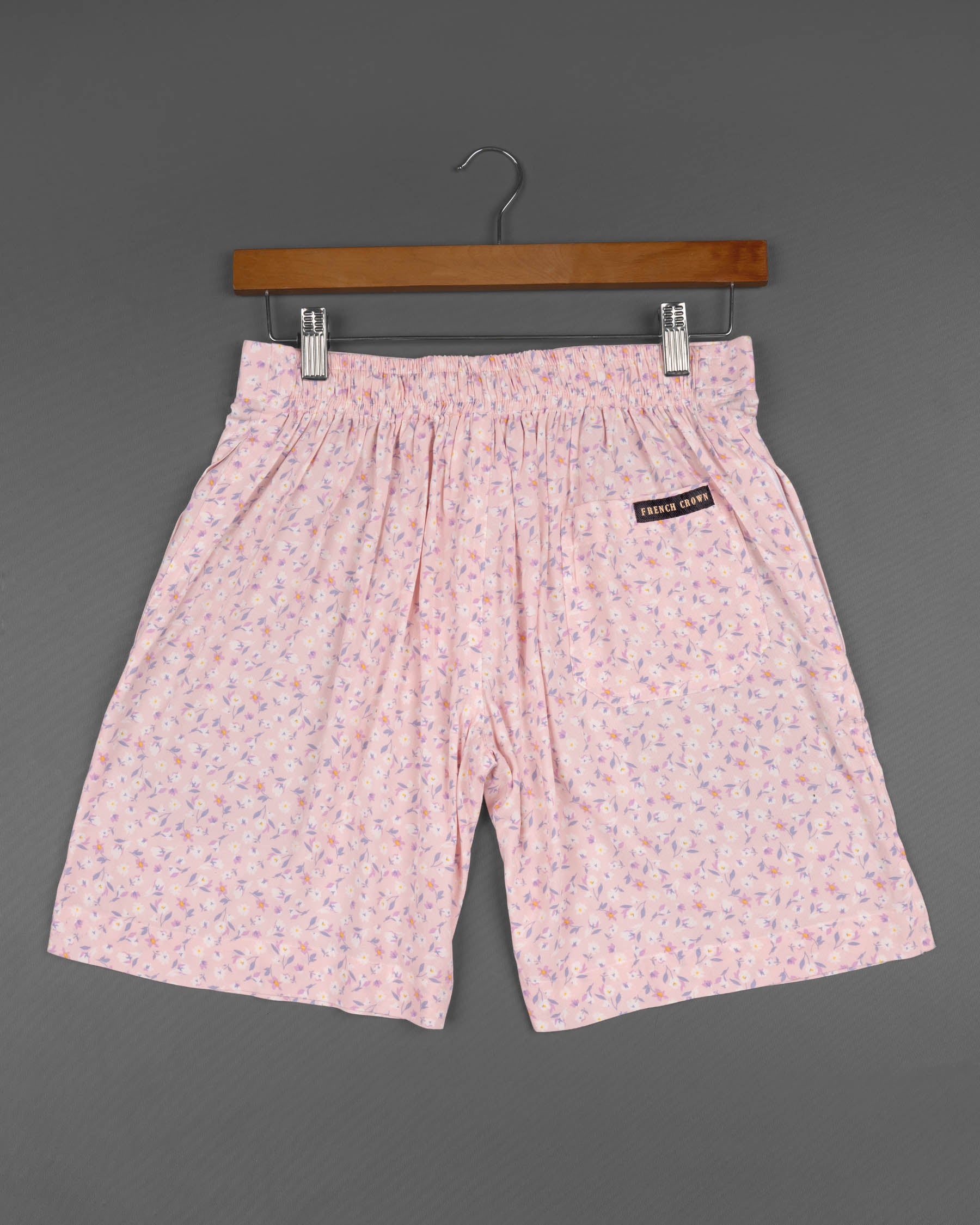 Oyster Pink Floral Printed Premium Tencel Shorts SR121-28, SR121-30, SR121-32, SR121-34, SR121-36, SR121-38, SR121-40, SR121-42, SR121-44