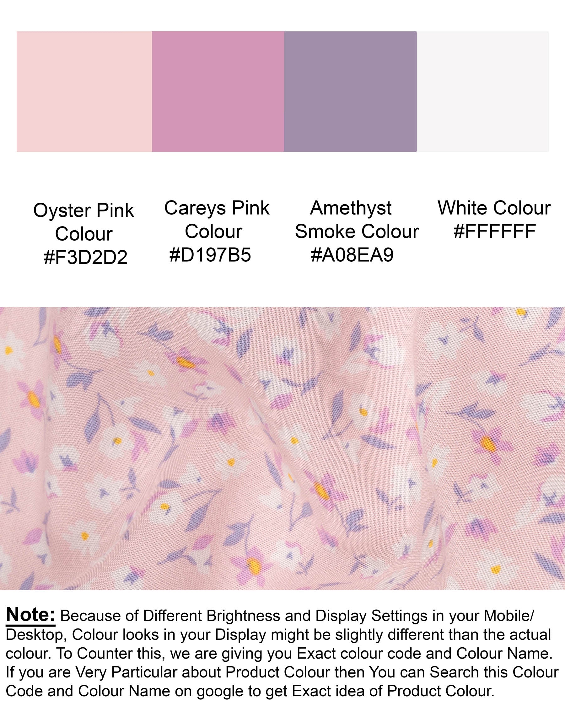 Oyster Pink Floral Printed Premium Tencel Shorts SR121-28, SR121-30, SR121-32, SR121-34, SR121-36, SR121-38, SR121-40, SR121-42, SR121-44