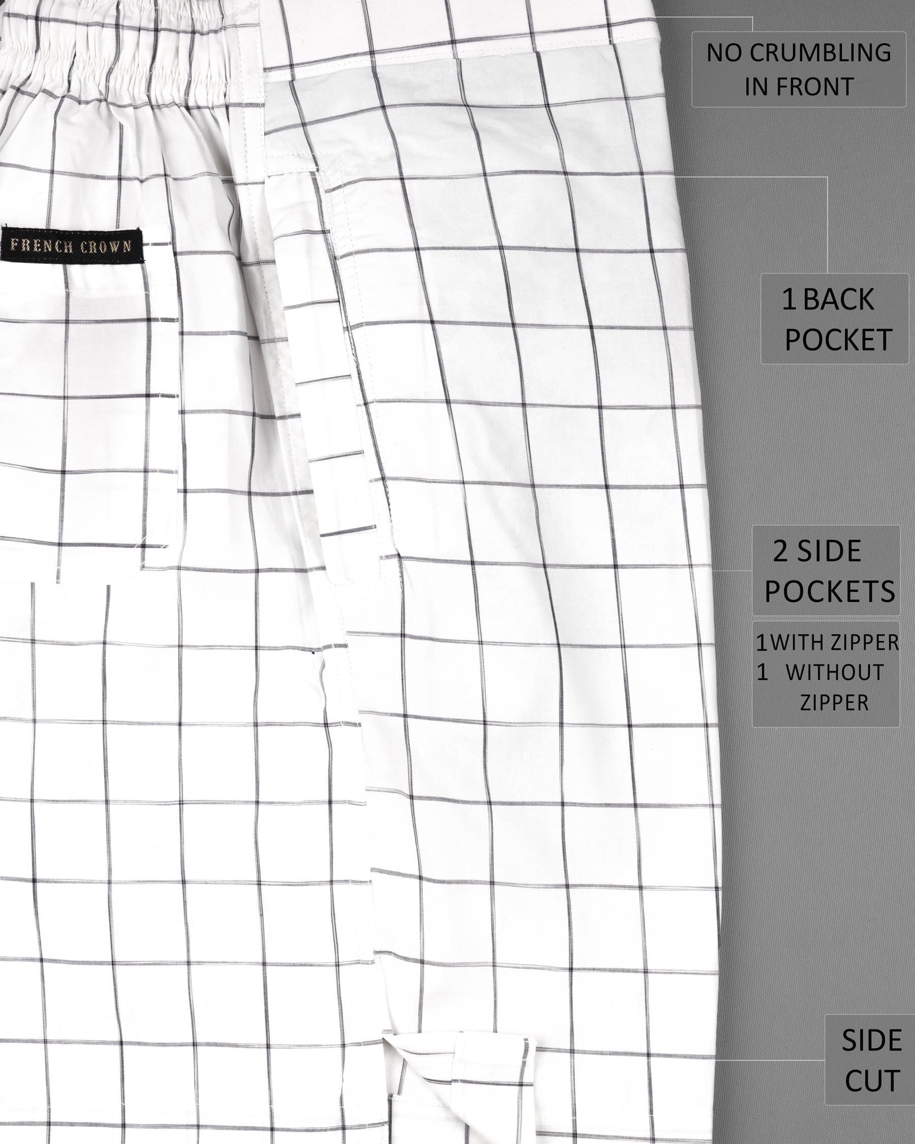 Bright White Windowpane Premium Cotton Shorts SR129-28, SR129-30, SR129-32, SR129-34, SR129-36, SR129-38, SR129-40, SR129-42, SR129-44