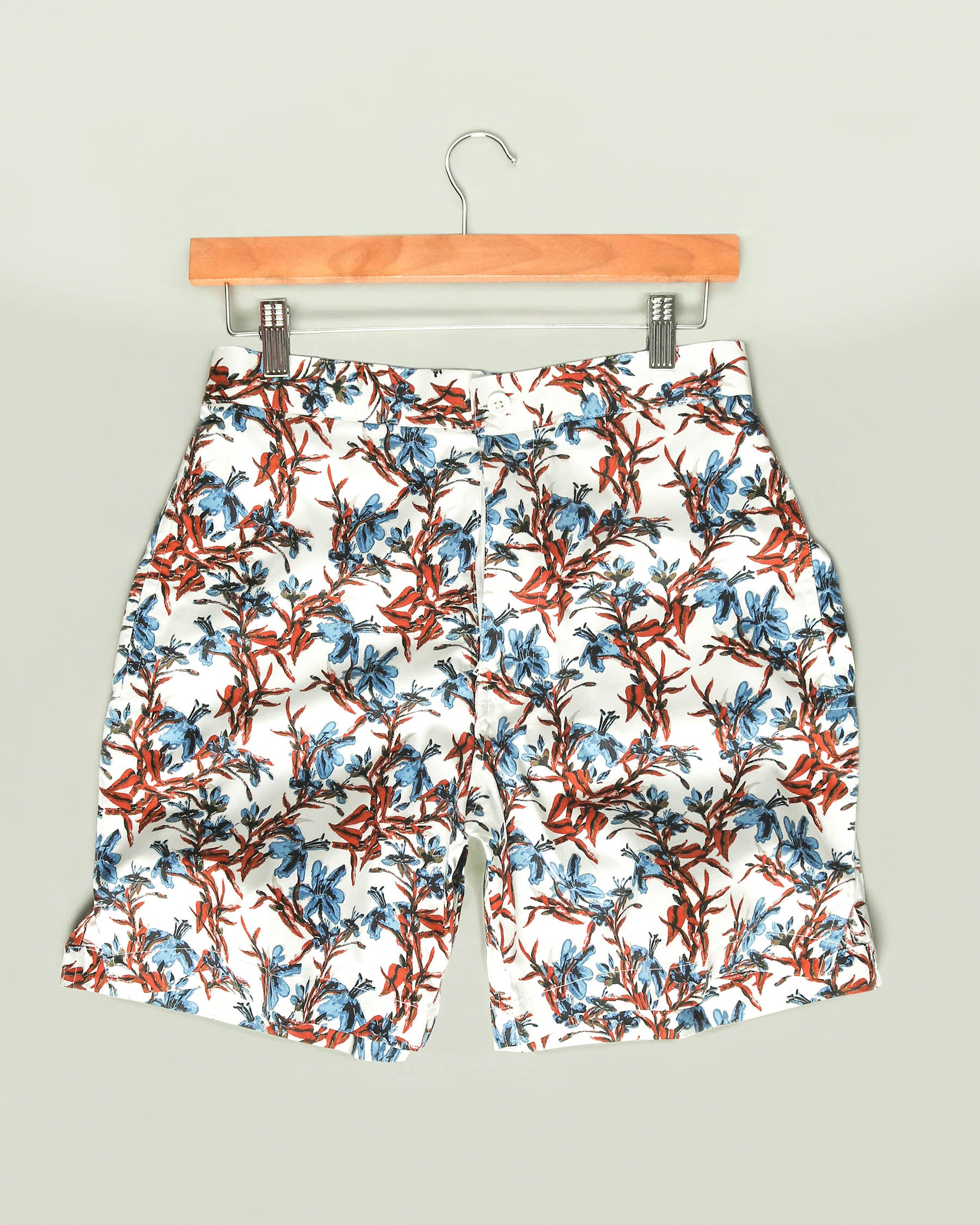 White With sky and Red Flowers Printed Premium Cotton Shorts SR15-44, SR15-28, SR15-30, SR15-36, SR15-34, SR15-42, SR15-38, SR15-40, SR15-32