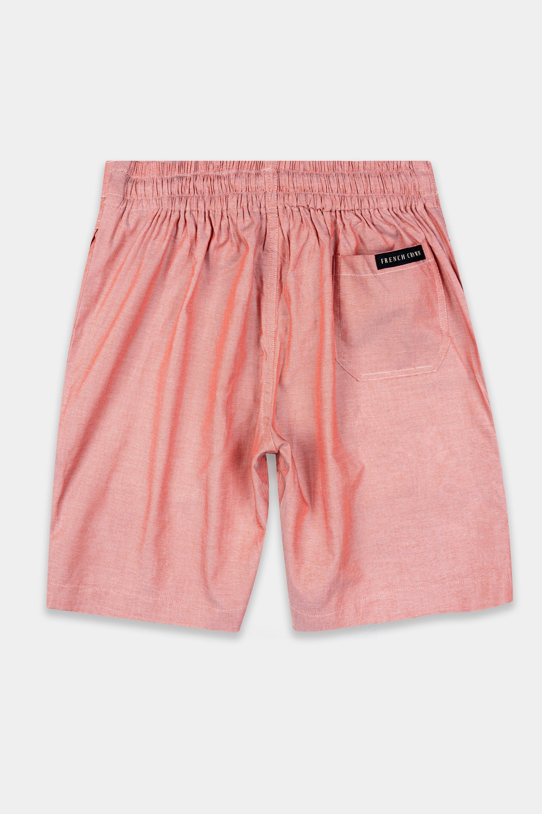 Flamingo Orange Dobby Textured Giza Cotton Shorts