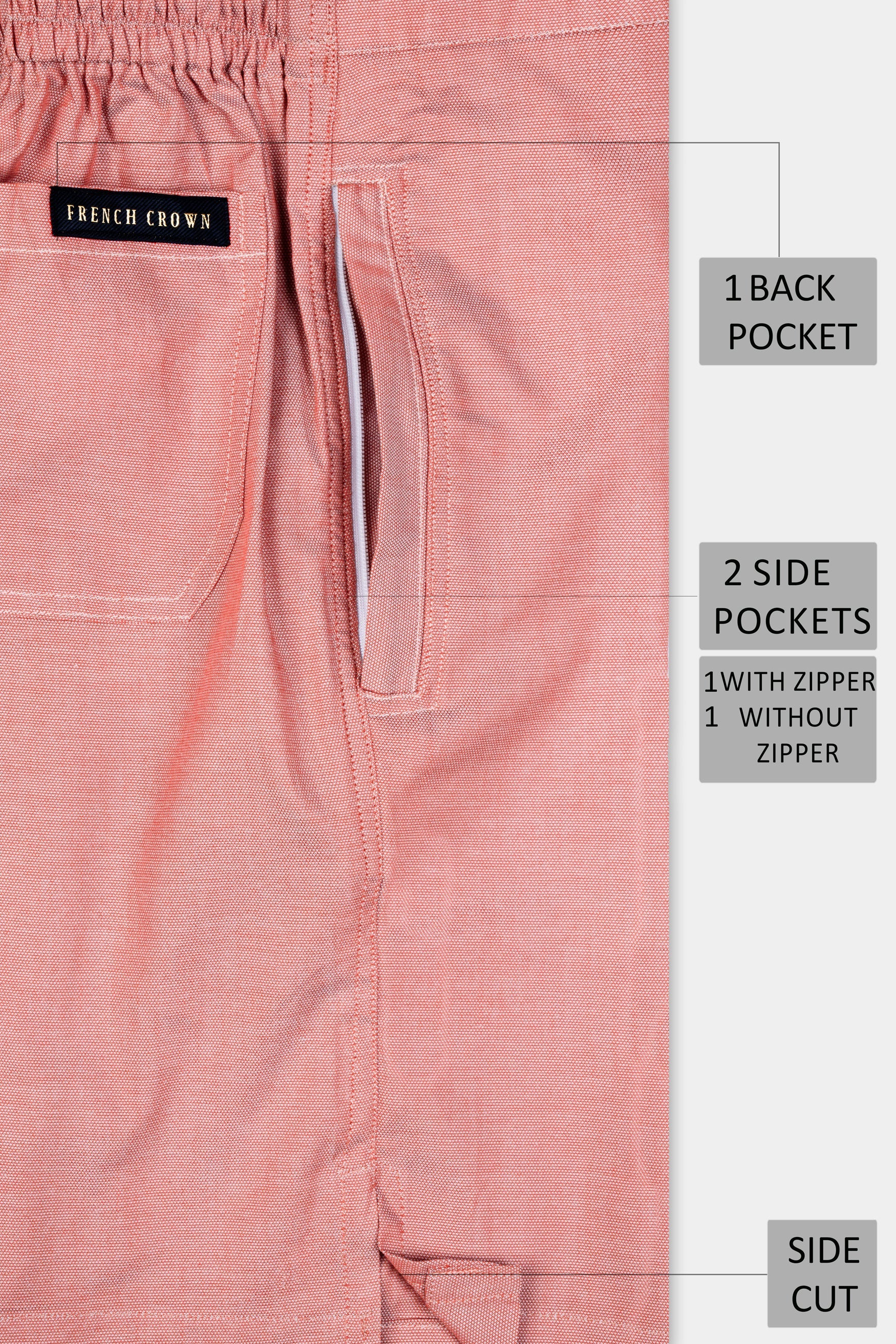 Flamingo Orange Dobby Textured Giza Cotton Shorts