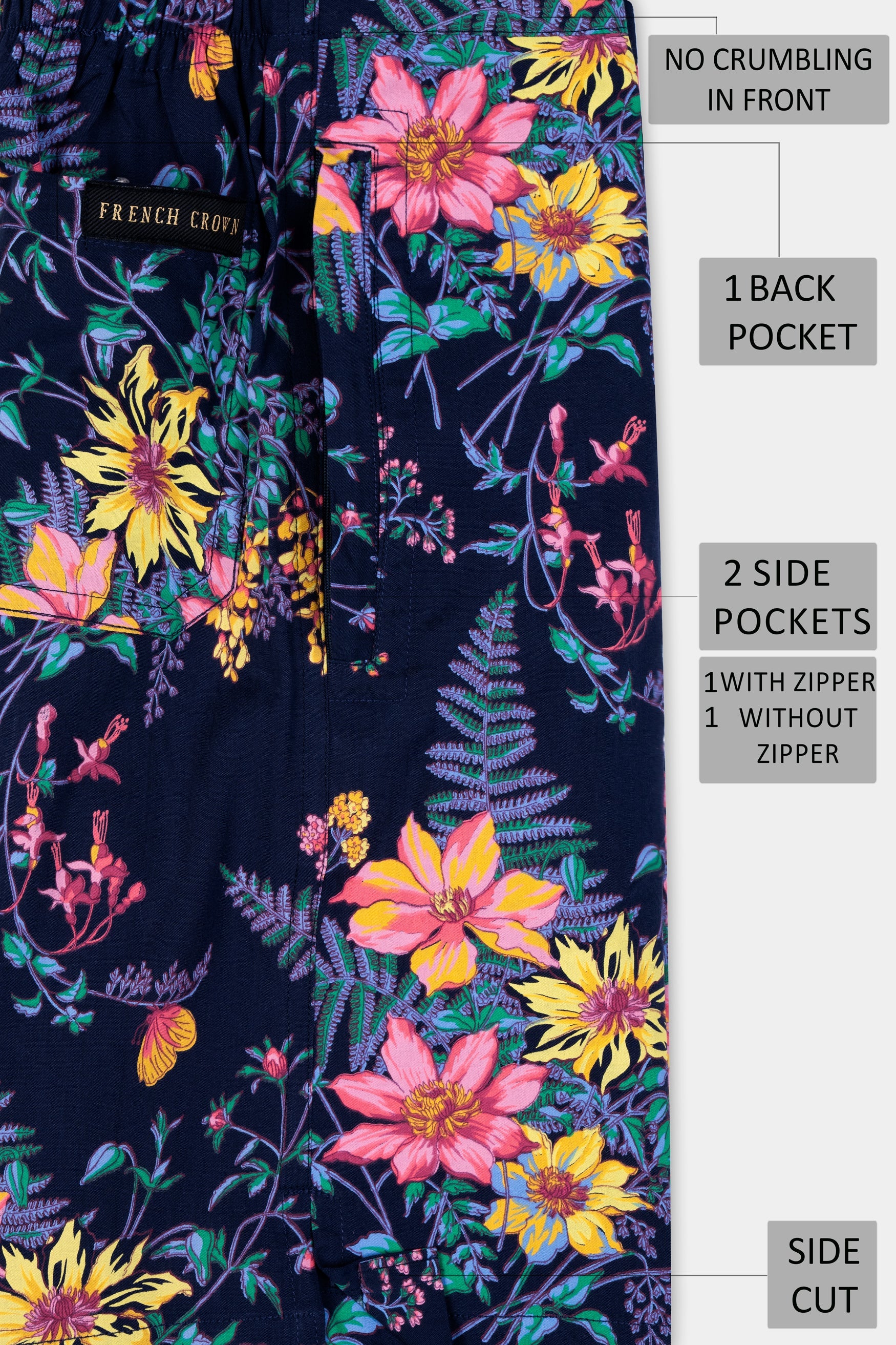 Ebony Blue And Geraldine Pink Multicolour Floral Printed Premium Cotton Shorts
