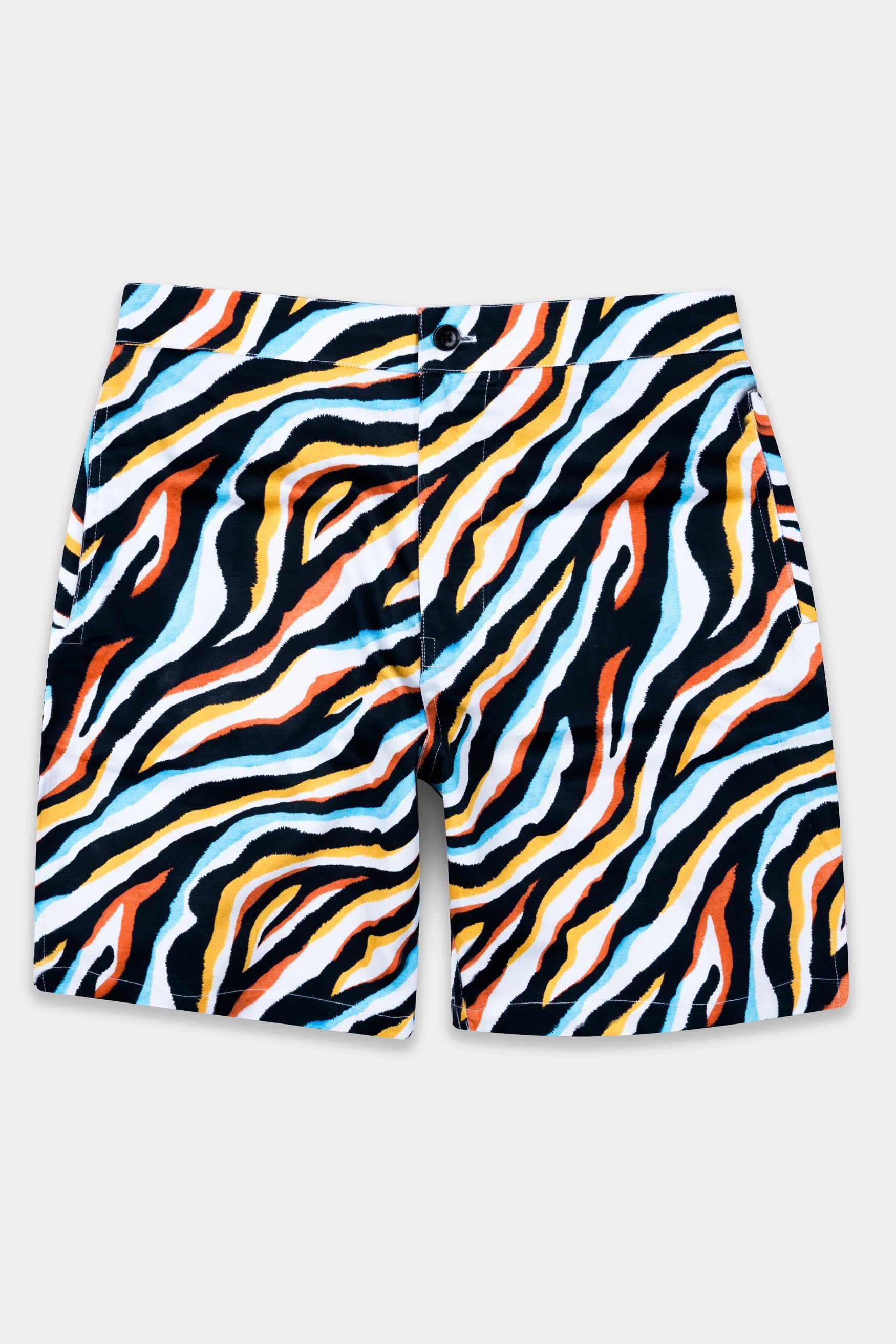 Jade Black and Flame Pea Orange Multicolour Zebra Printed Subtle Sheen Super Soft Premium Cotton Designer Short