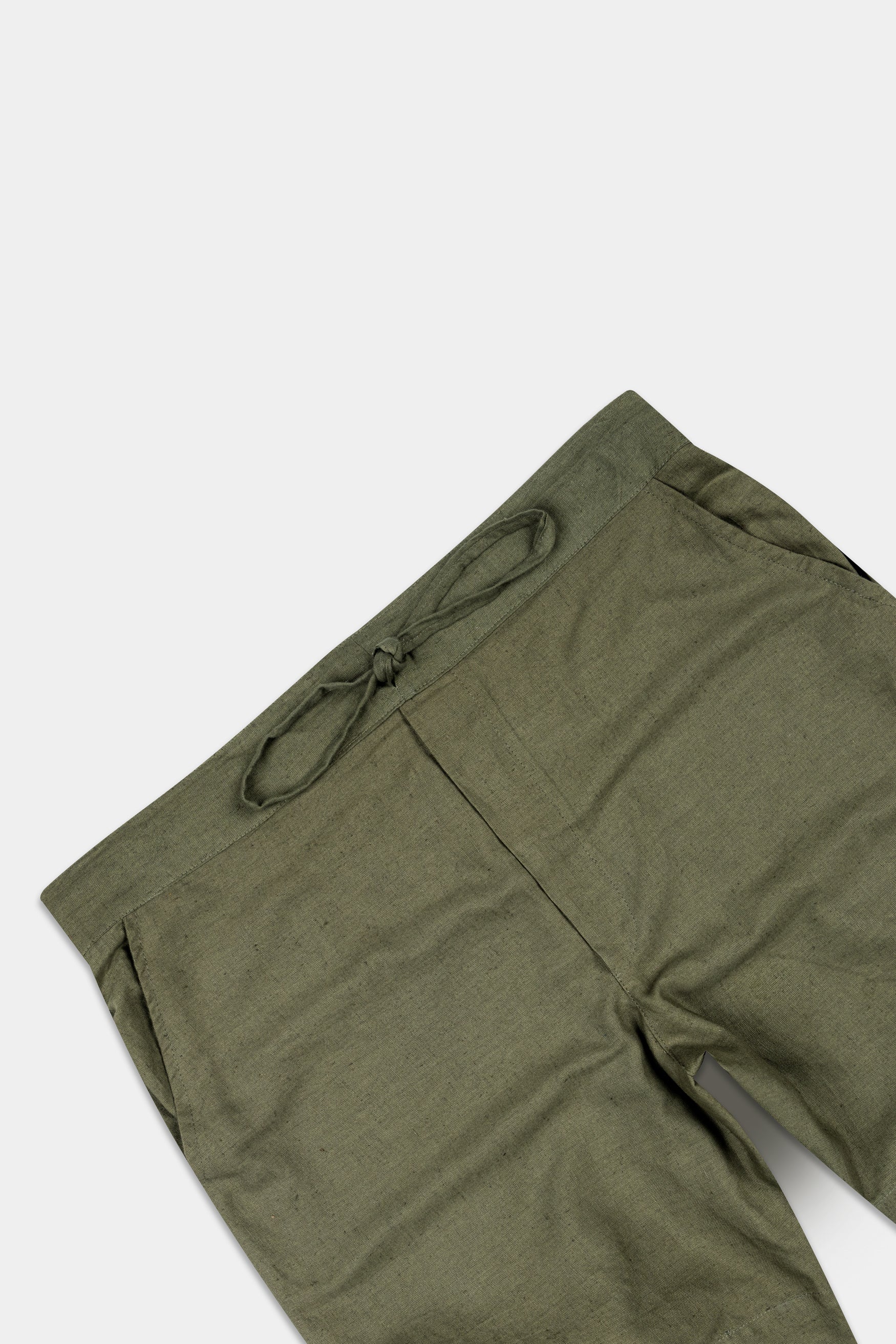 Kelp Green Textured Luxurious Linen Shorts