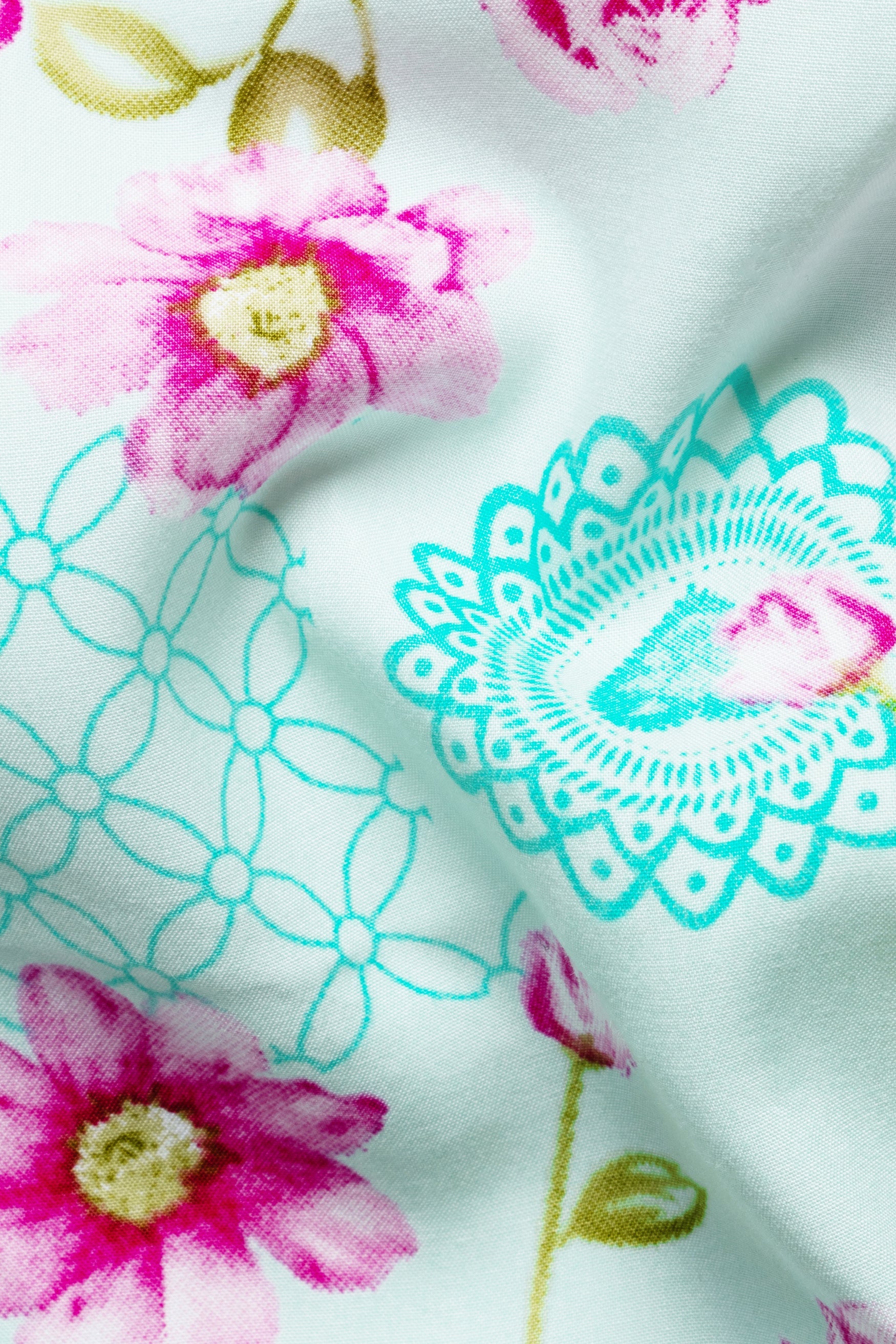 Jagged Ice Blue and Hopbush Pink Multicolour Floral Printed Subtle Sheen Super Soft Premium Cotton Short