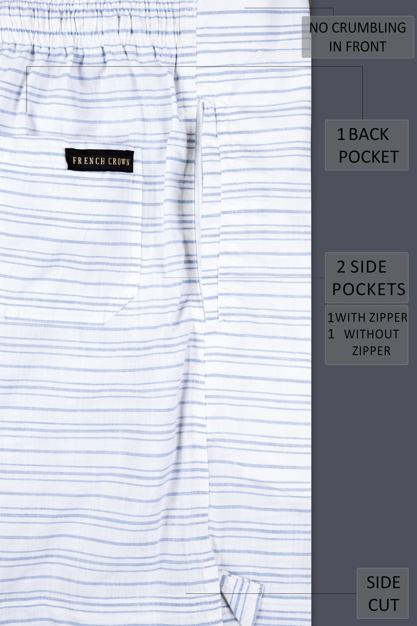 Bright White and Sapphire Blue Stripes Chambray Short