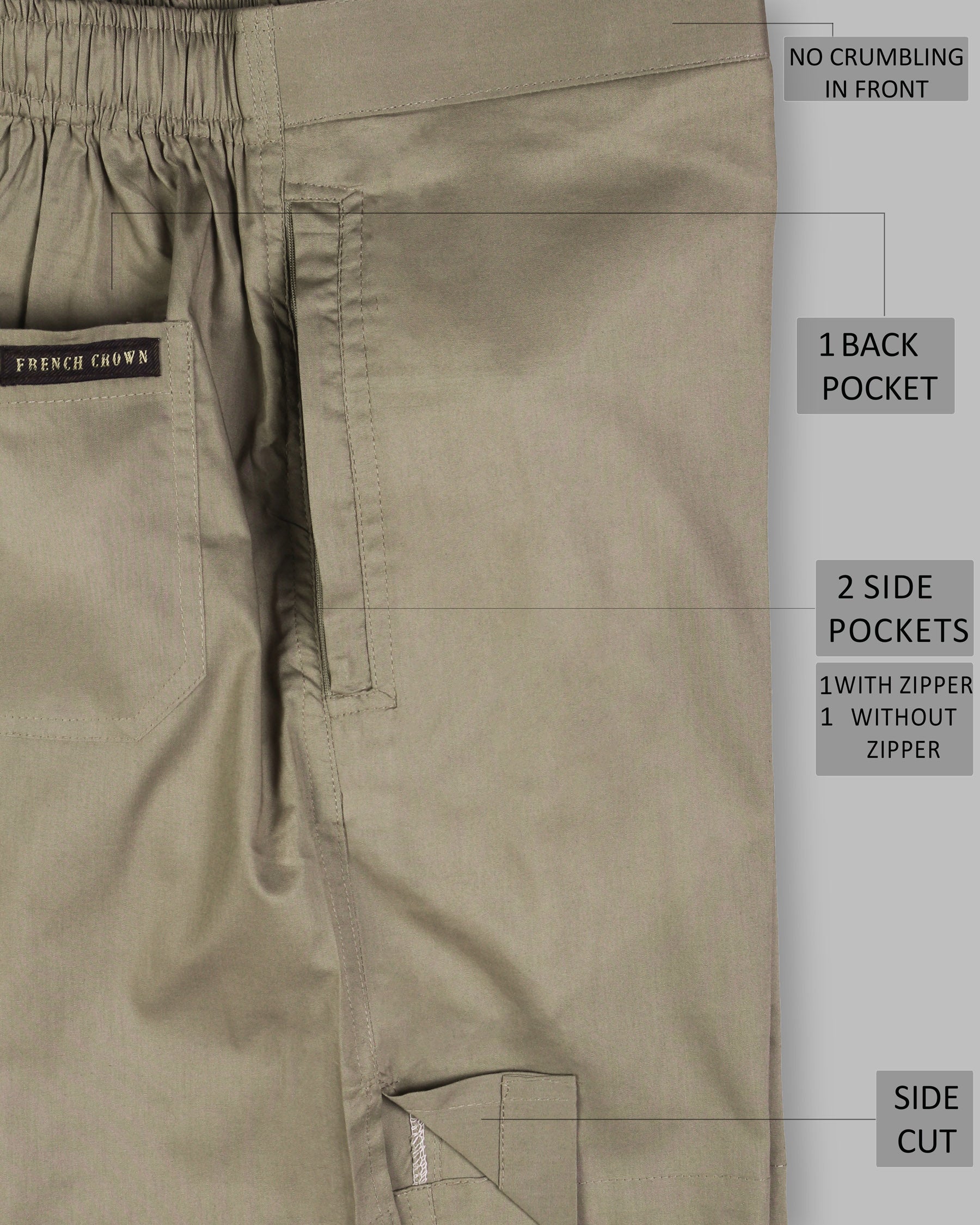 Greenish Brown Premium Cotton Shorts SR84-28, SR84-34, SR84-36, SR84-40, SR84-44, SR84-30, SR84-32, SR84-38, SR84-42