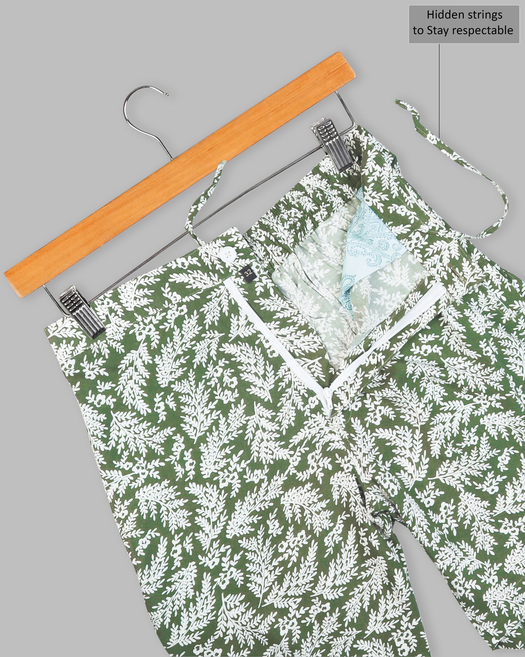 Axolotl & white leaves printed Premium Tencel Shorts SR87-28, SR87-30, SR87-32, SR87-34, SR87-36, SR87-38, SR87-40, SR87-42, SR87-44