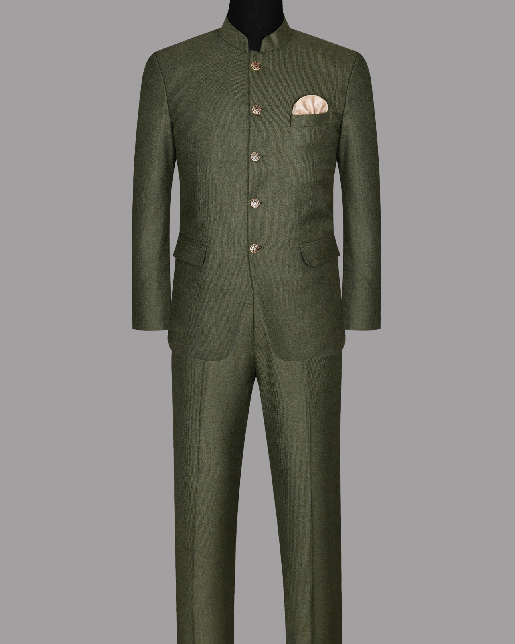 Fuscous Green Bandhgala/Mandarin Suit