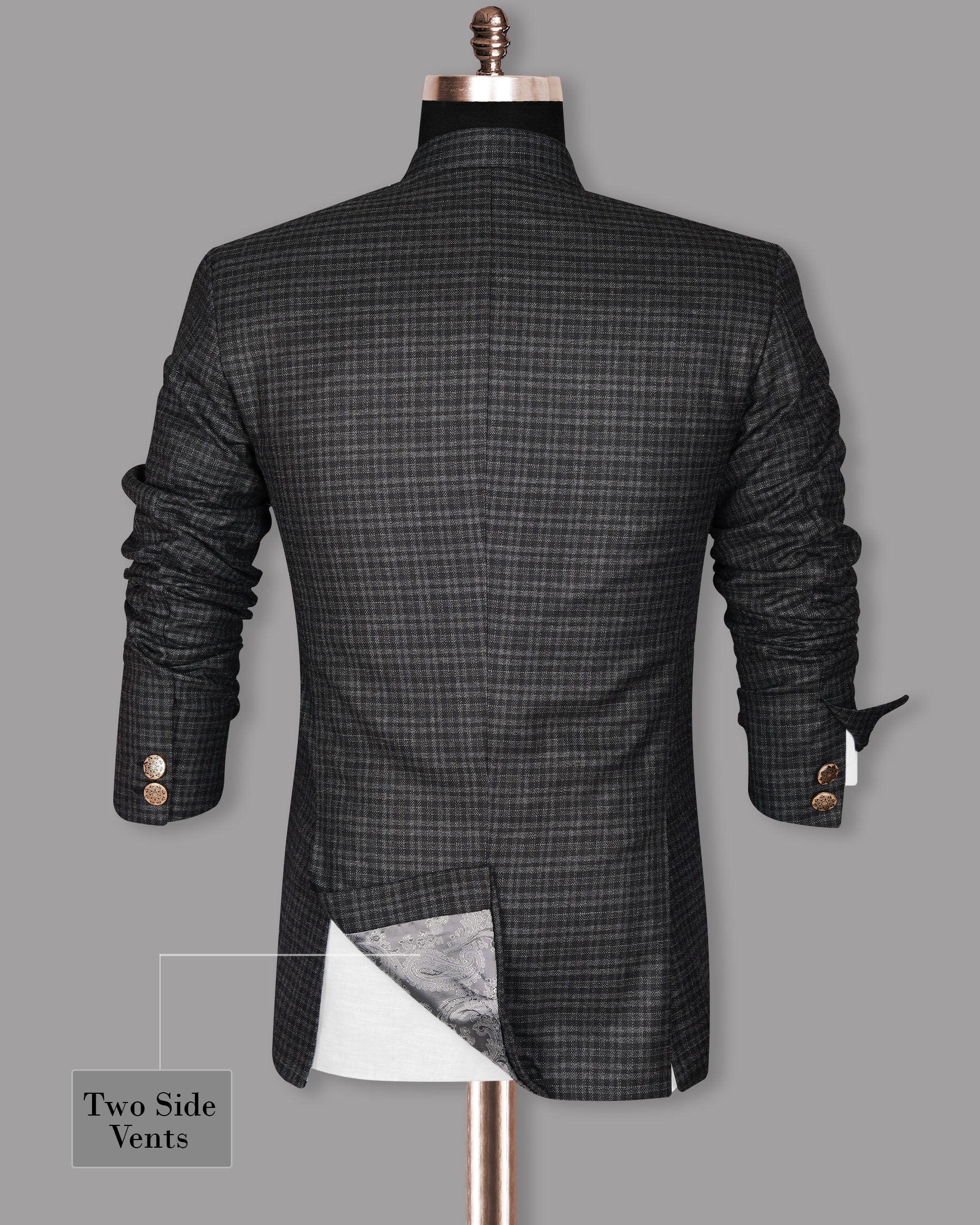 Jade Black with Charcoal checked Bandhgala/Mandarin Suit