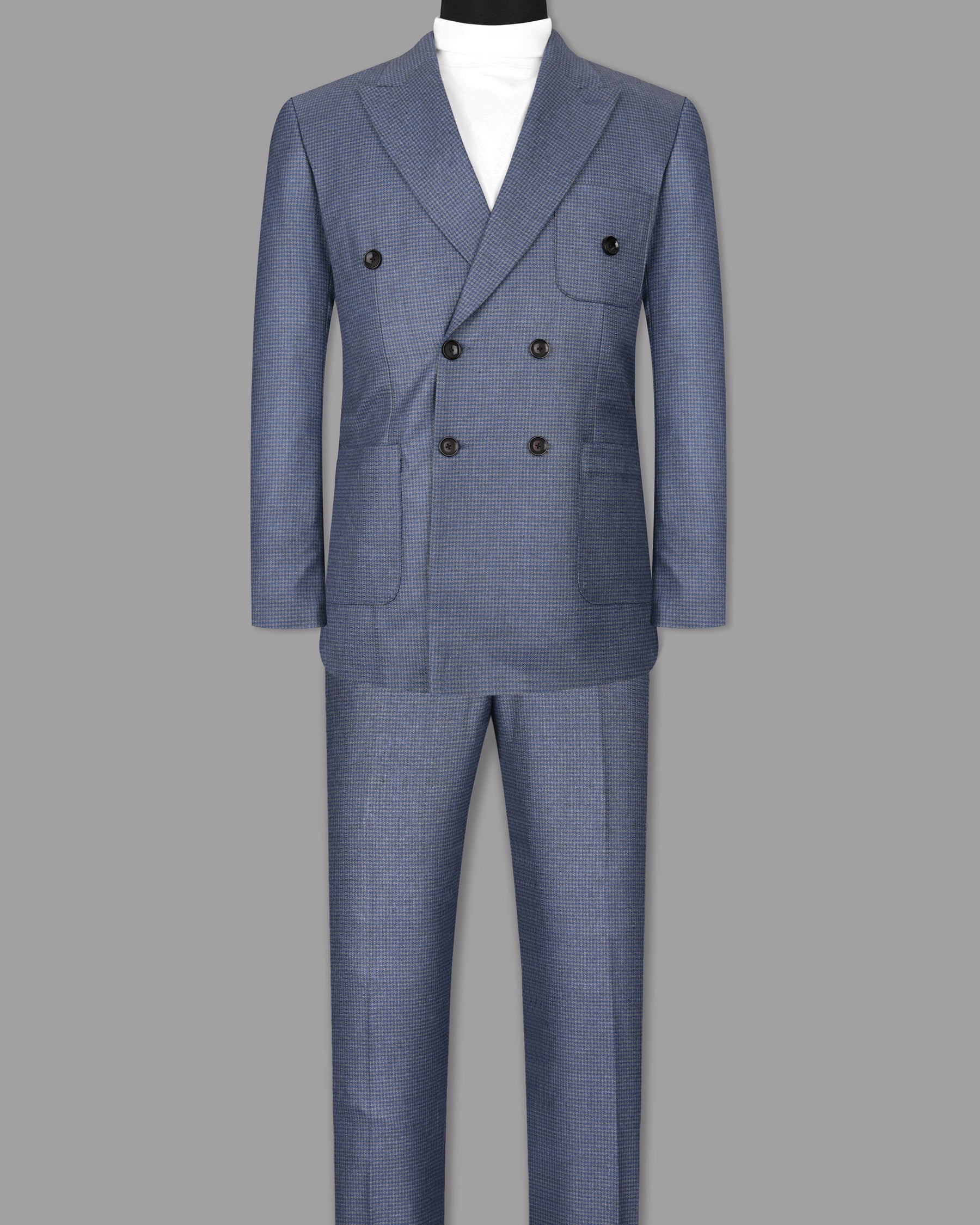 Soya Bean Grey with Rhino Blue Woolrich Herringbone Checked Double Breasted Sports Suit