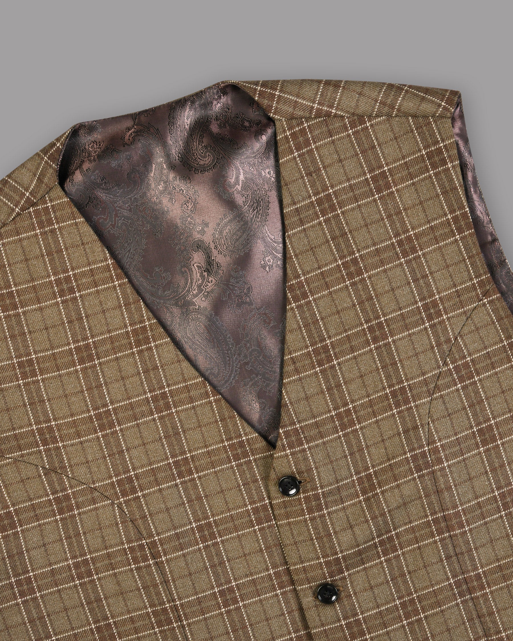 Shingle Fawn with Sand Dune Brown Twill Double-Breasted Plaid Suit