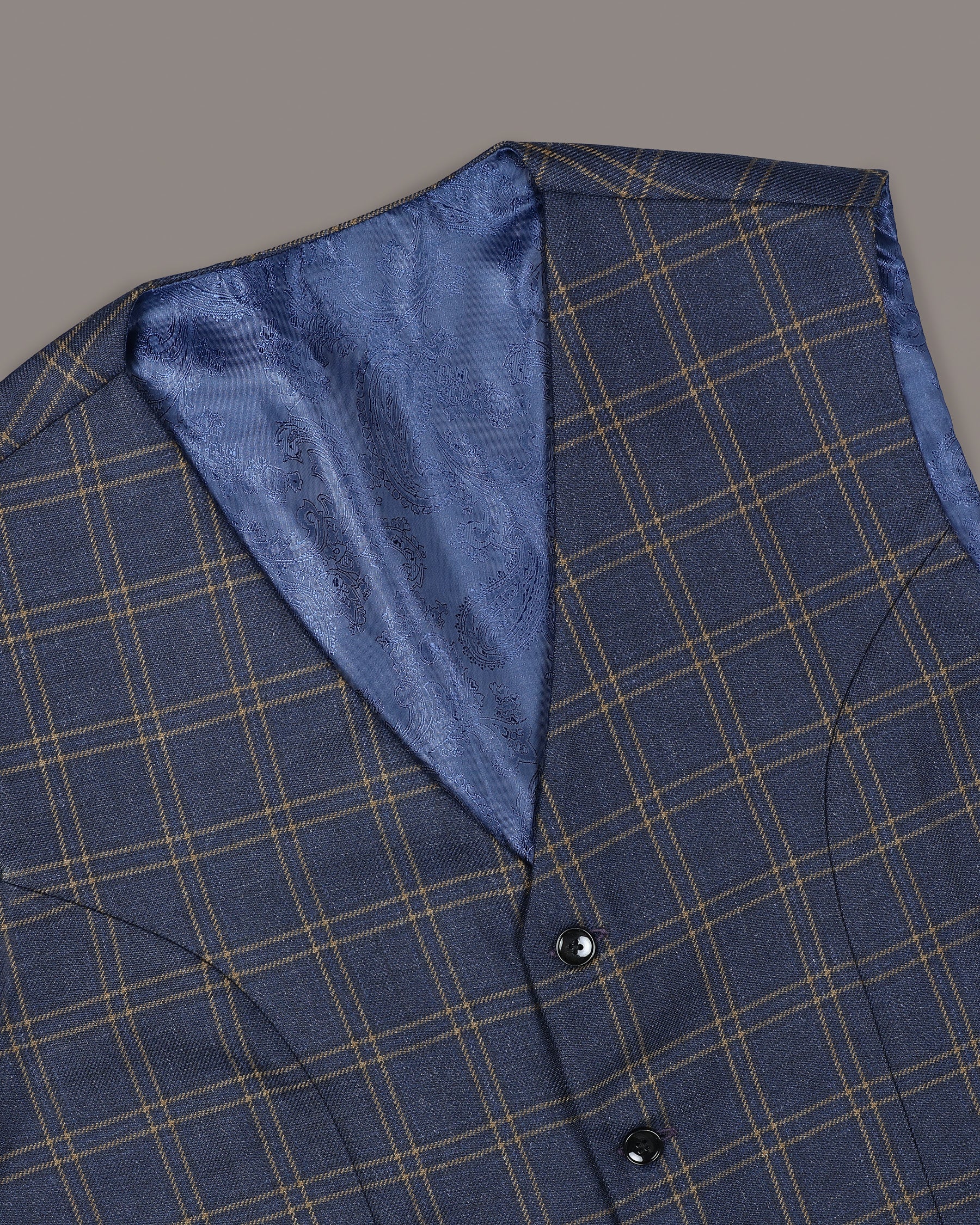 Martinique Blue Wool Rich Double Breasted Windowpane Suit