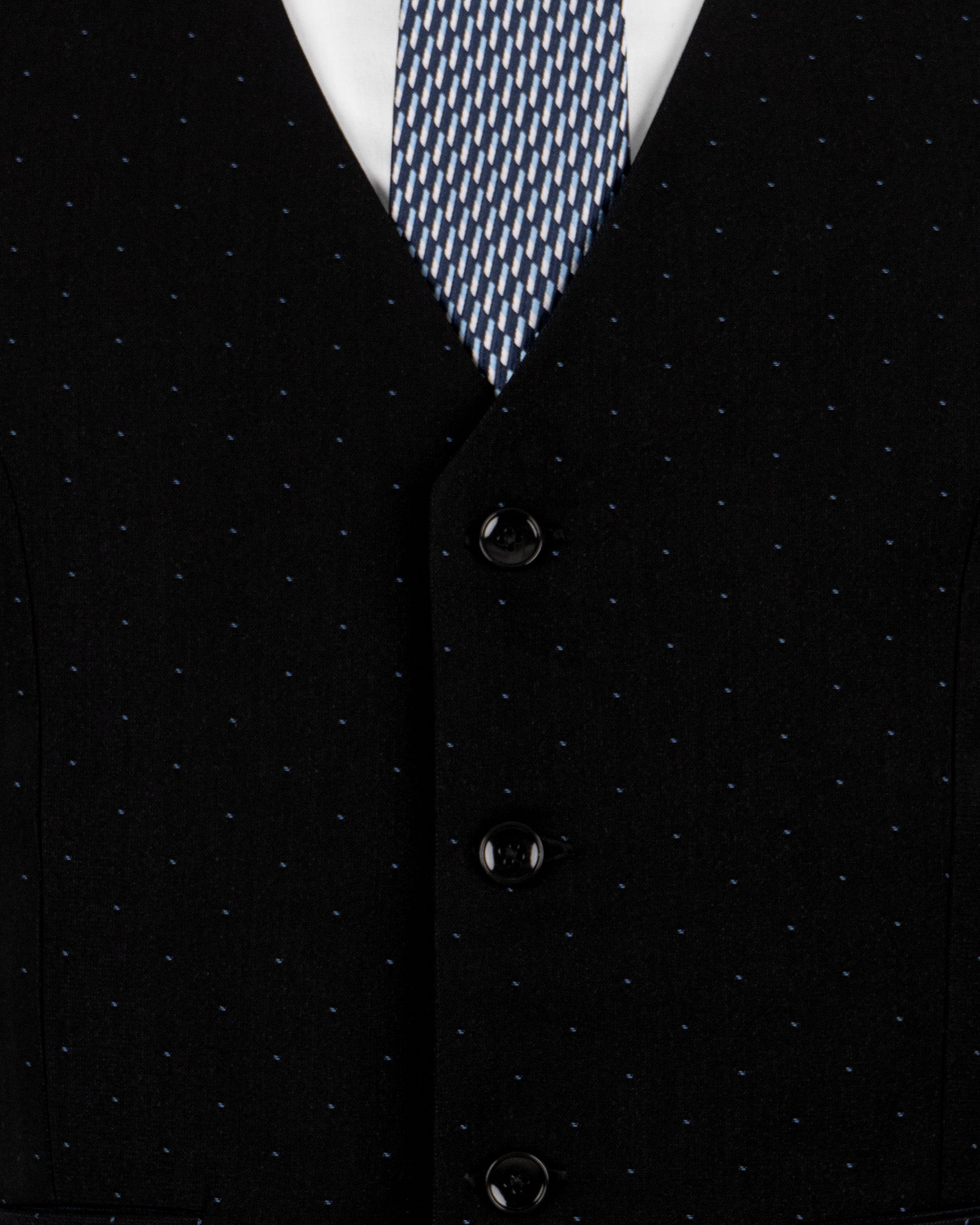 Jade Black with Havelock Blue Wool Rich Bandhgala/Mandarin Suit