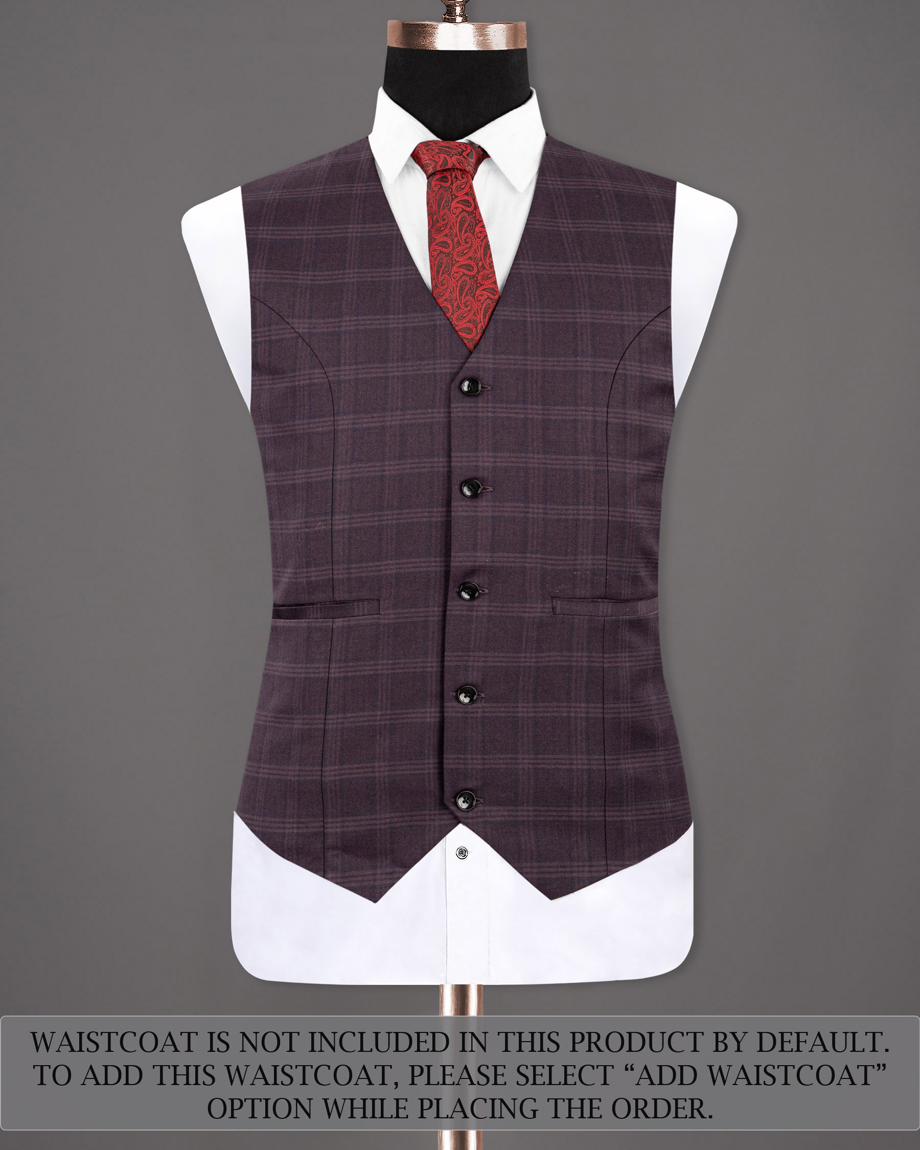 Burgundy Windowpane Woolrich Bandhgala/Mandarin Suit