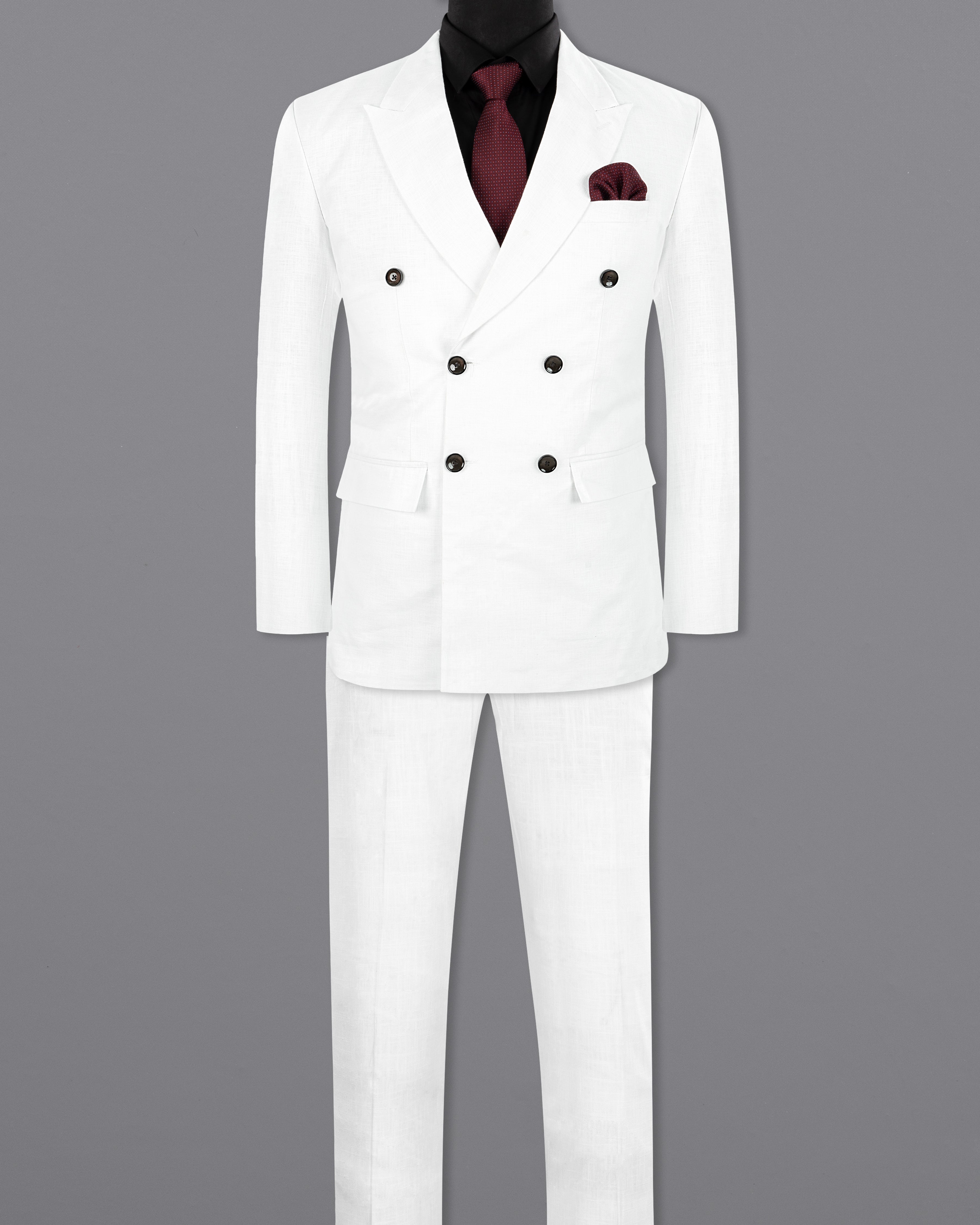 BRIGHT WHITE LUXURIOUS LINEN DOUBLE BREASTED PERFORMANCE SUIT