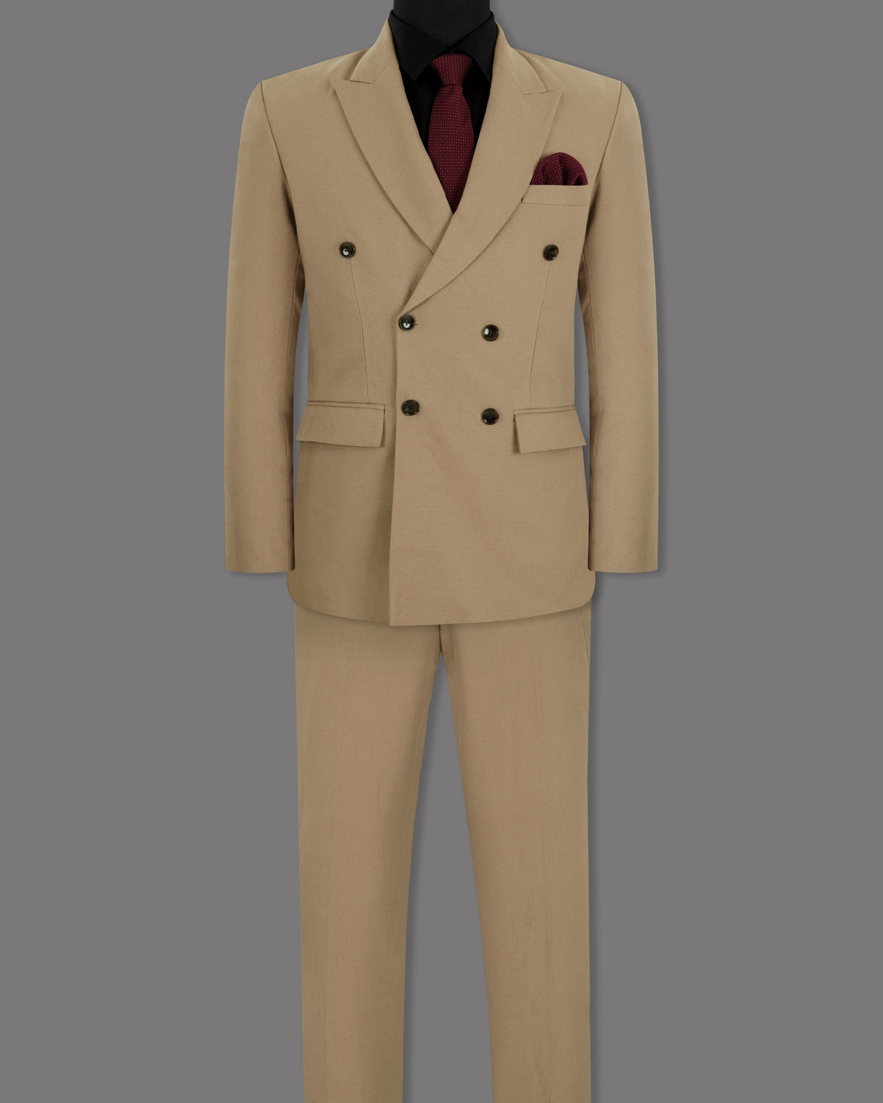 Peanut Brown Premium Cotton Double-breasted Suit