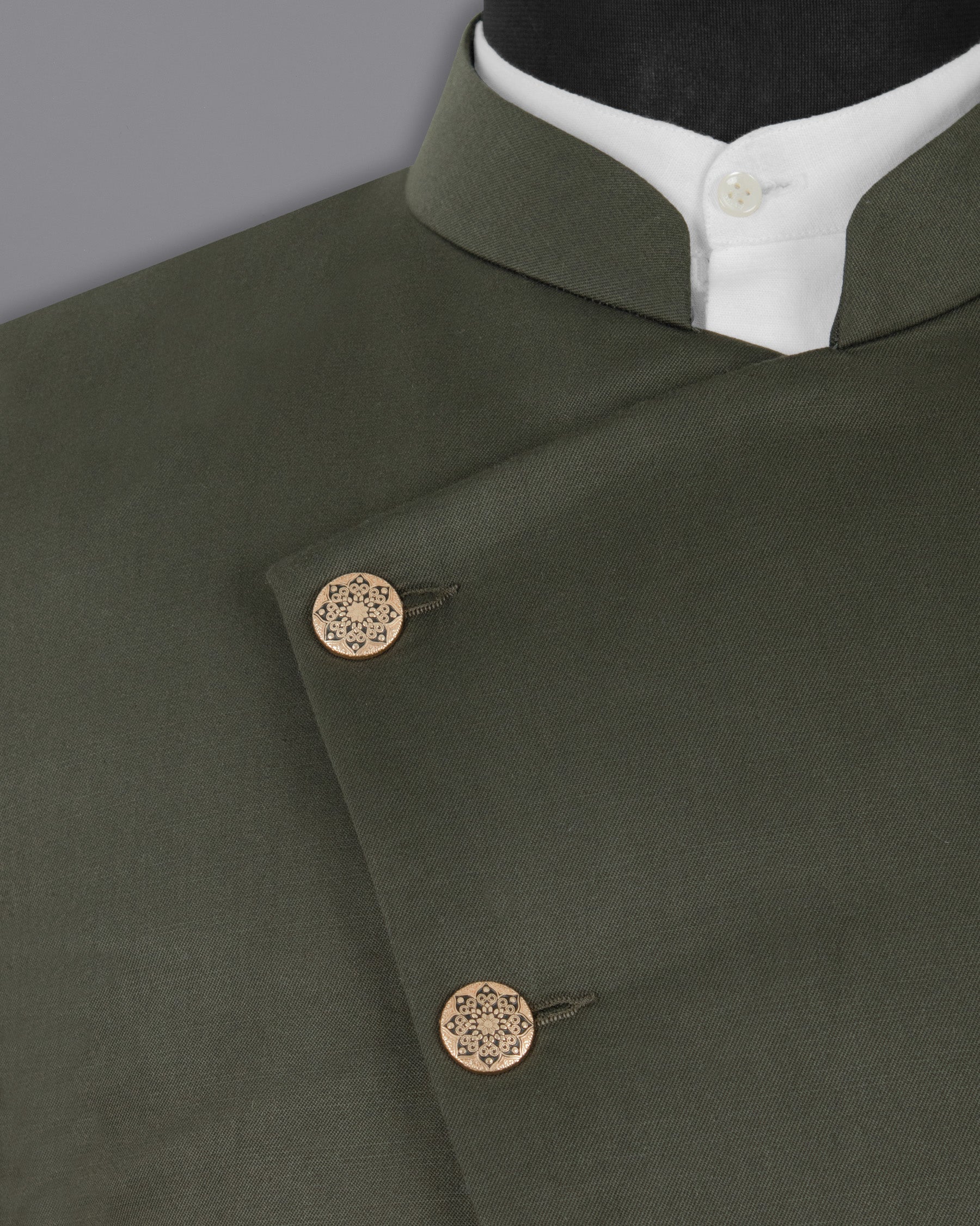 Millbrook Green Cross Buttoned Bandhgala/Mandarin Premium Cotton Suit ST1297-CBG-36, ST1297-CBG-38, ST1297-CBG-40, ST1297-CBG-42, ST1297-CBG-44, ST1297-CBG-46, ST1297-CBG-48, ST1297-CBG-50, ST1297-CBG-52, ST1297-CBG-54, ST1297-CBG-56, ST1297-CBG-58, ST1297-CBG-60