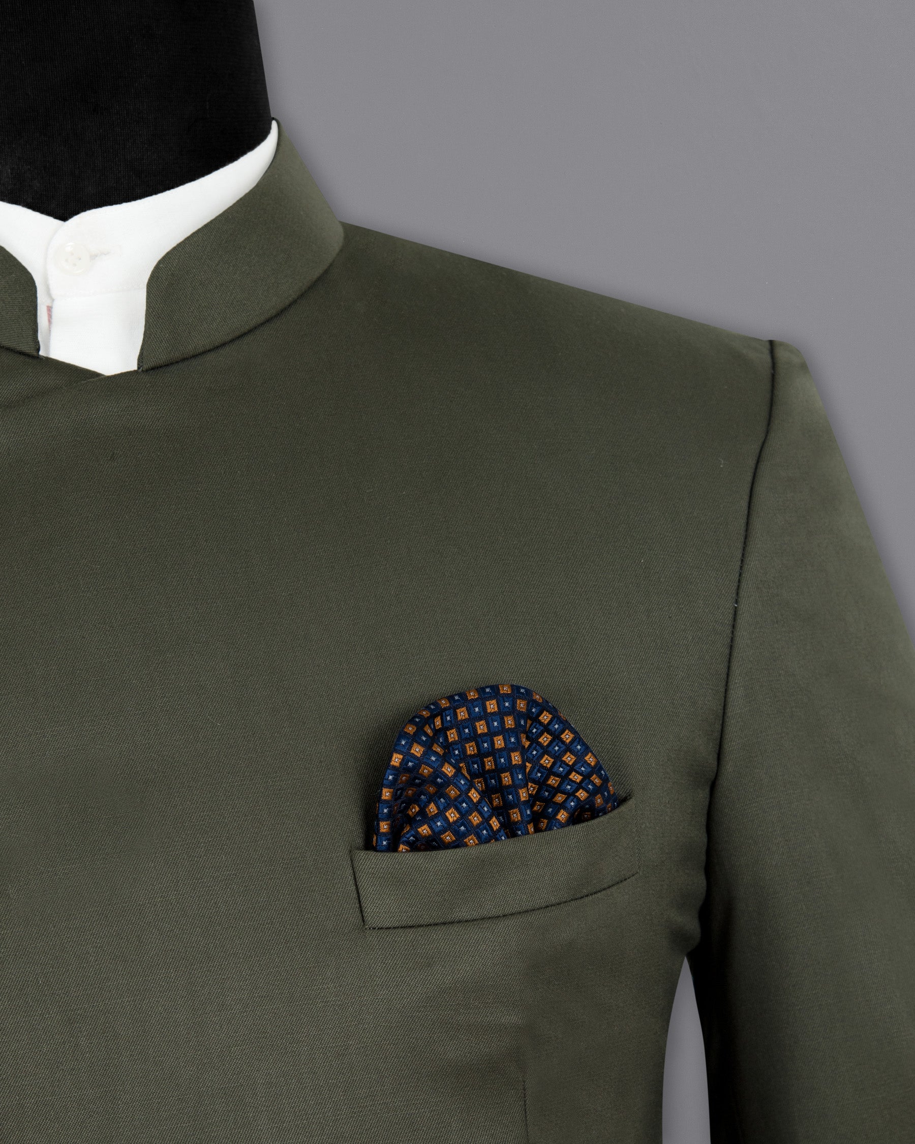 Millbrook Green Cross Buttoned Bandhgala/Mandarin Premium Cotton Suit ST1297-CBG-36, ST1297-CBG-38, ST1297-CBG-40, ST1297-CBG-42, ST1297-CBG-44, ST1297-CBG-46, ST1297-CBG-48, ST1297-CBG-50, ST1297-CBG-52, ST1297-CBG-54, ST1297-CBG-56, ST1297-CBG-58, ST1297-CBG-60