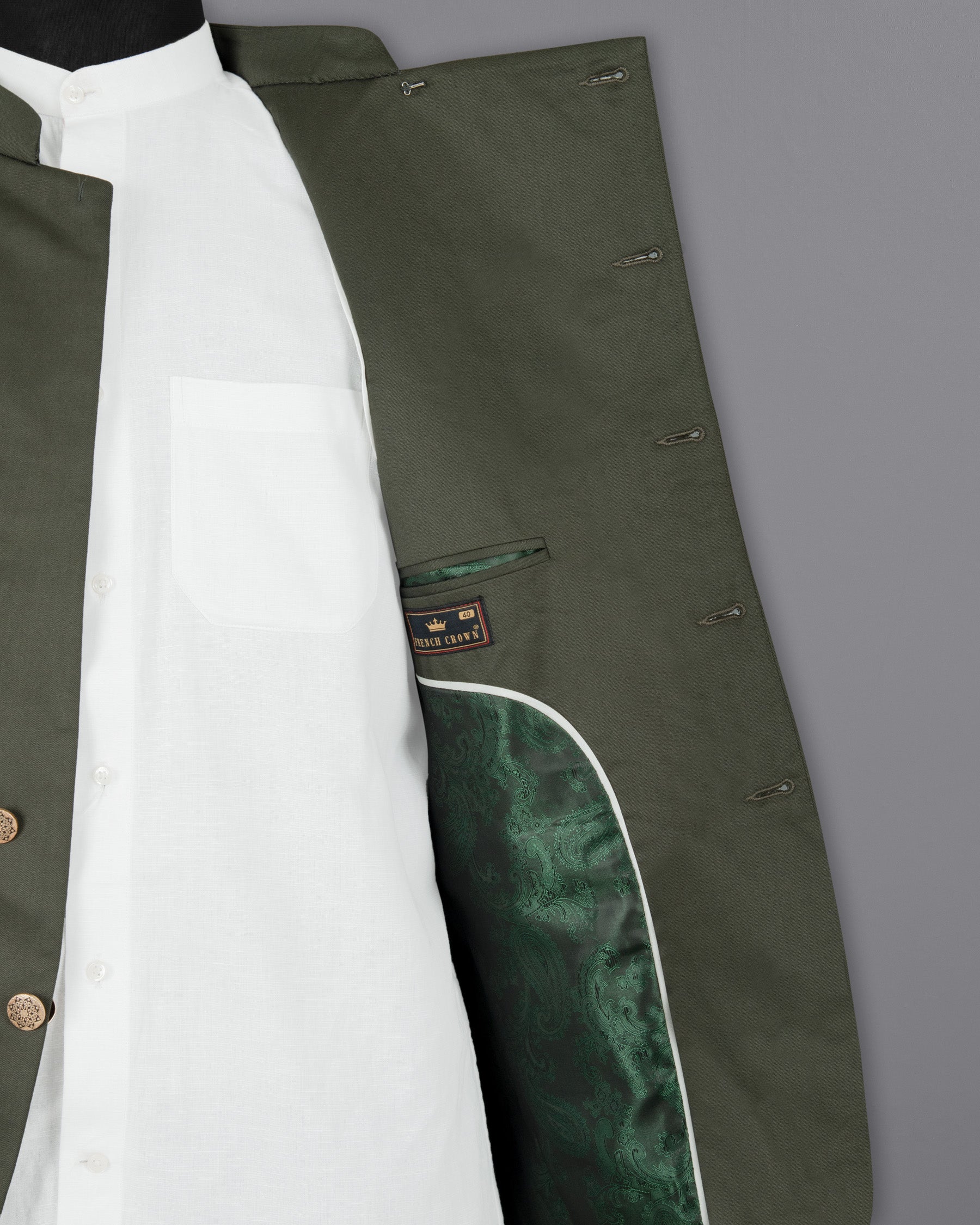 Millbrook Green Cross Placket Bandhgala/Mandarin Premium Cotton Suit