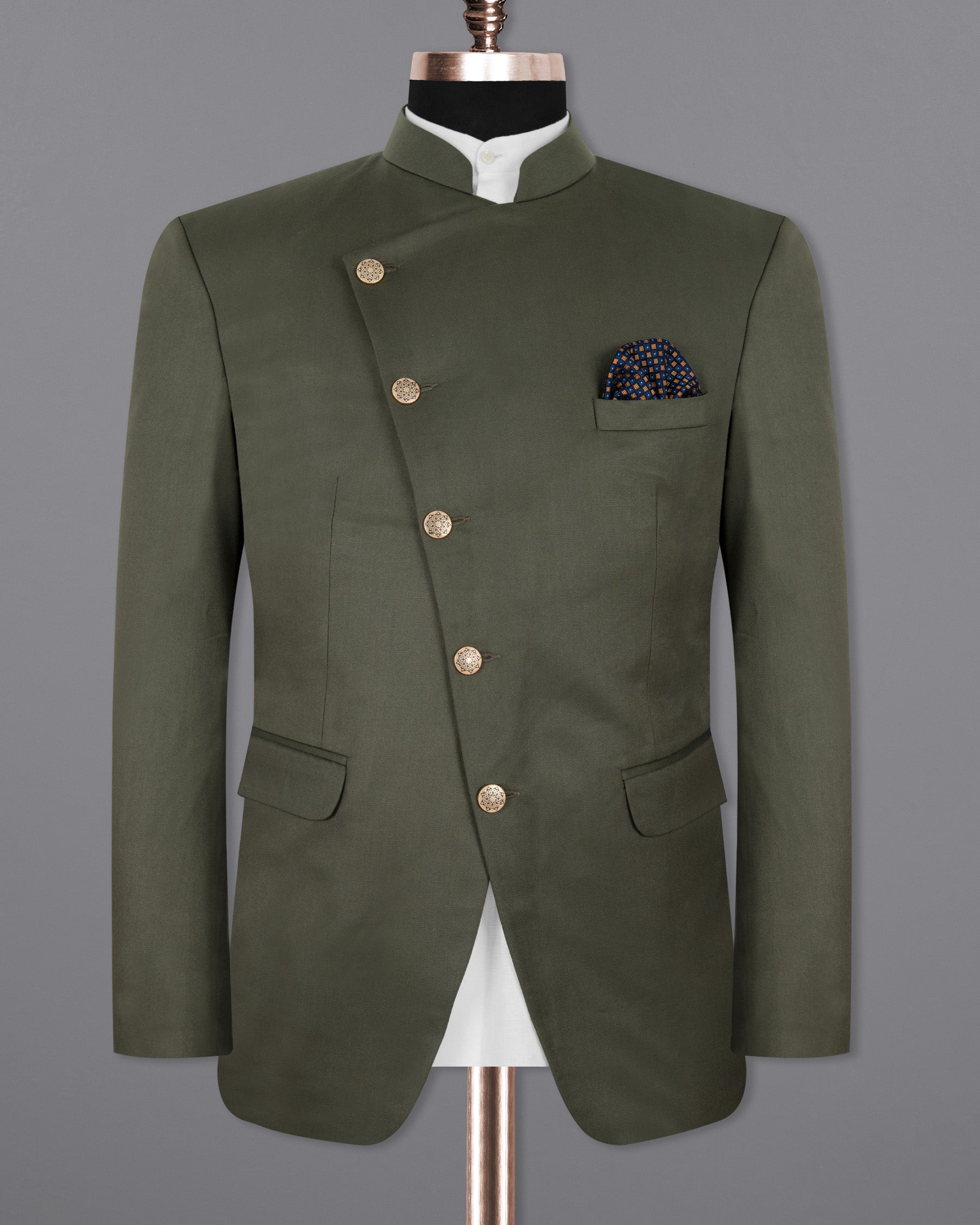 Millbrook Green Cross Buttoned Bandhgala/Mandarin Premium Cotton Suit ST1297-CBG-36, ST1297-CBG-38, ST1297-CBG-40, ST1297-CBG-42, ST1297-CBG-44, ST1297-CBG-46, ST1297-CBG-48, ST1297-CBG-50, ST1297-CBG-52, ST1297-CBG-54, ST1297-CBG-56, ST1297-CBG-58, ST1297-CBG-60