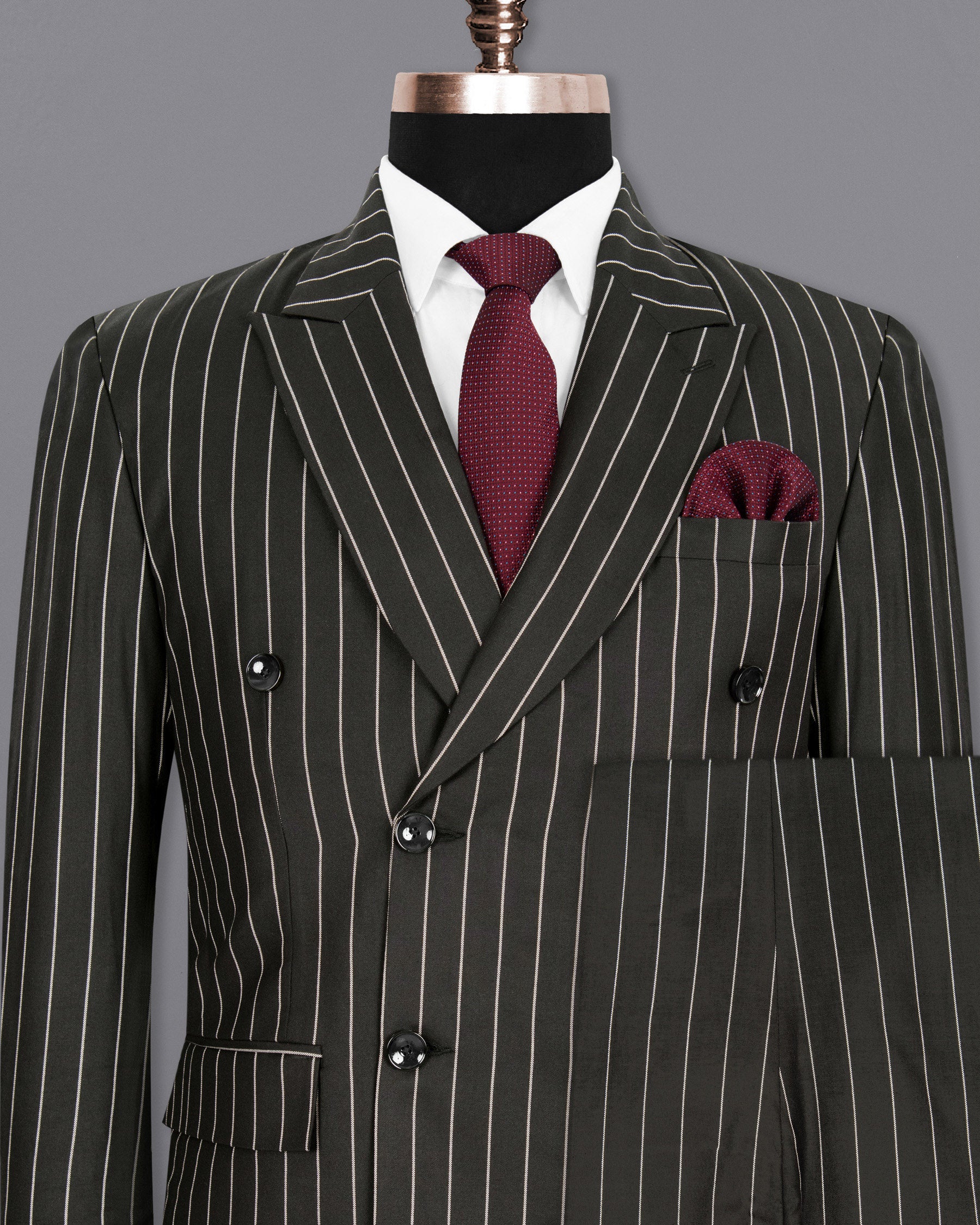 Zeus STack with White Stripes DouSTe Breasted Wool Rich Suit ST1304-DB-36, ST1304-DB-38, ST1304-DB-40, ST1304-DB-42, ST1304-DB-44, ST1304-DB-46, ST1304-DB-48, ST1304-DB-50, ST1304-DB-52, ST1304-DB-54, ST1304-DB-56, ST1304-DB-58, ST1304-DB-60