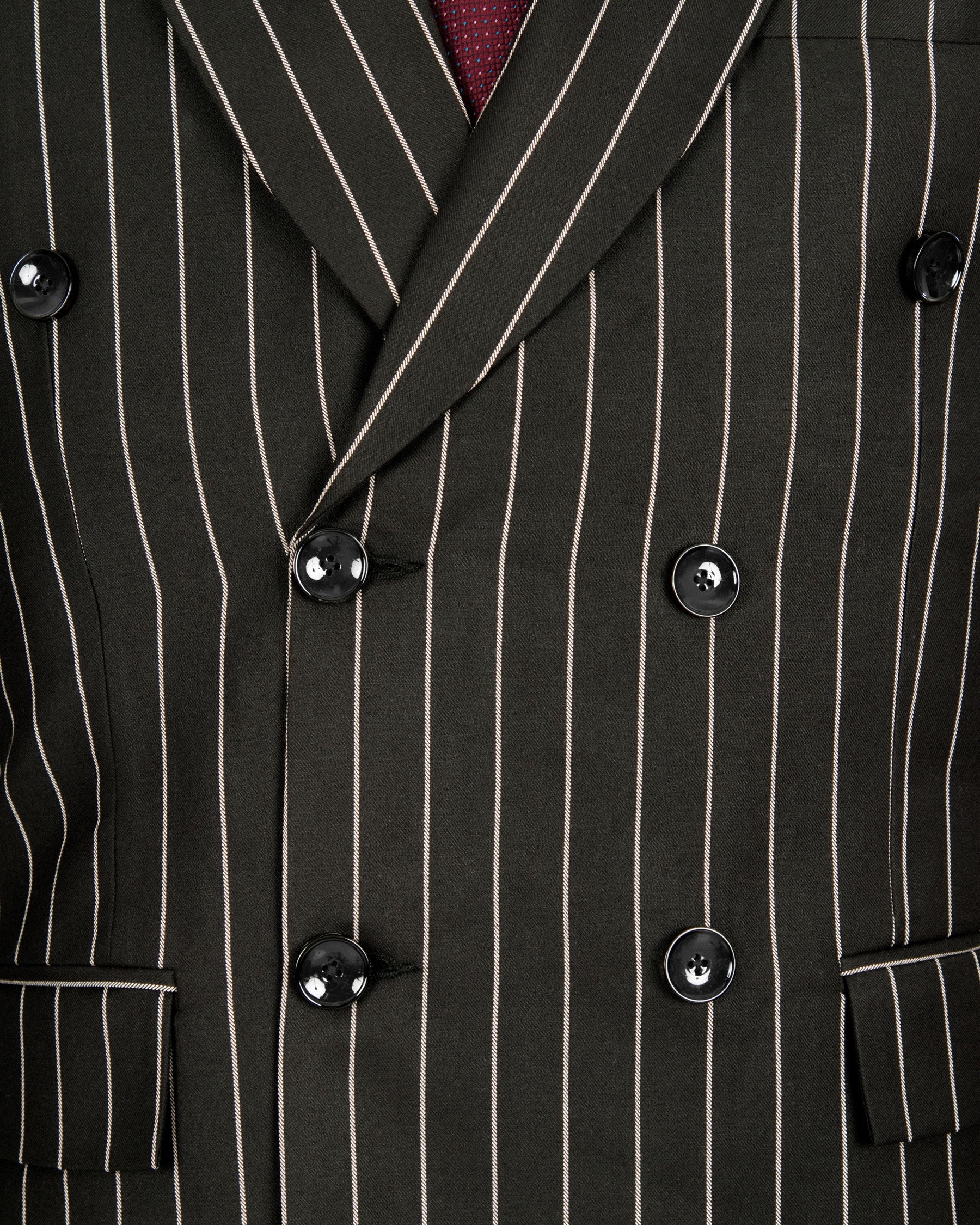 Zeus Black with White Stripes Double Breasted Wool Rich Suit