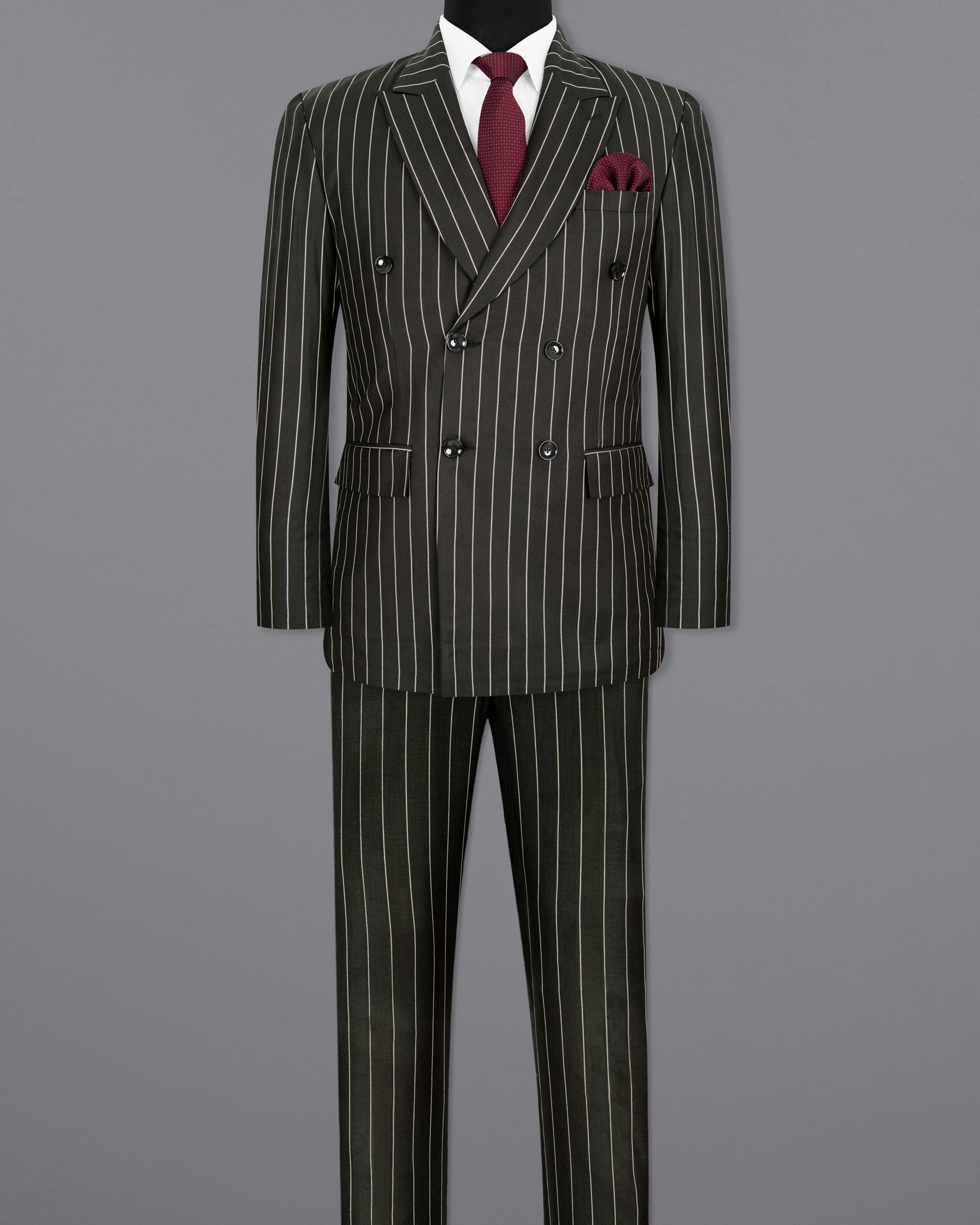 Zeus STack with White Stripes DouSTe Breasted Wool Rich Suit ST1304-DB-36, ST1304-DB-38, ST1304-DB-40, ST1304-DB-42, ST1304-DB-44, ST1304-DB-46, ST1304-DB-48, ST1304-DB-50, ST1304-DB-52, ST1304-DB-54, ST1304-DB-56, ST1304-DB-58, ST1304-DB-60