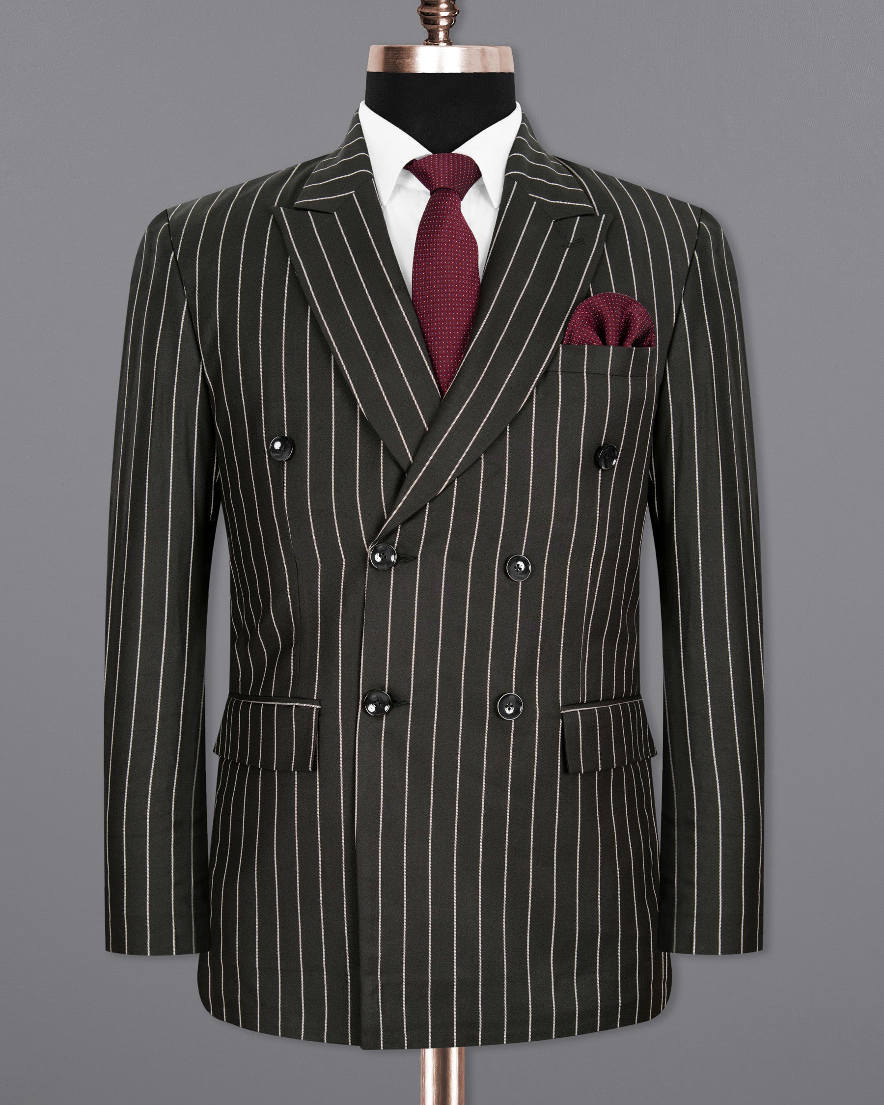 Zeus STack with White Stripes DouSTe Breasted Wool Rich Suit ST1304-DB-36, ST1304-DB-38, ST1304-DB-40, ST1304-DB-42, ST1304-DB-44, ST1304-DB-46, ST1304-DB-48, ST1304-DB-50, ST1304-DB-52, ST1304-DB-54, ST1304-DB-56, ST1304-DB-58, ST1304-DB-60