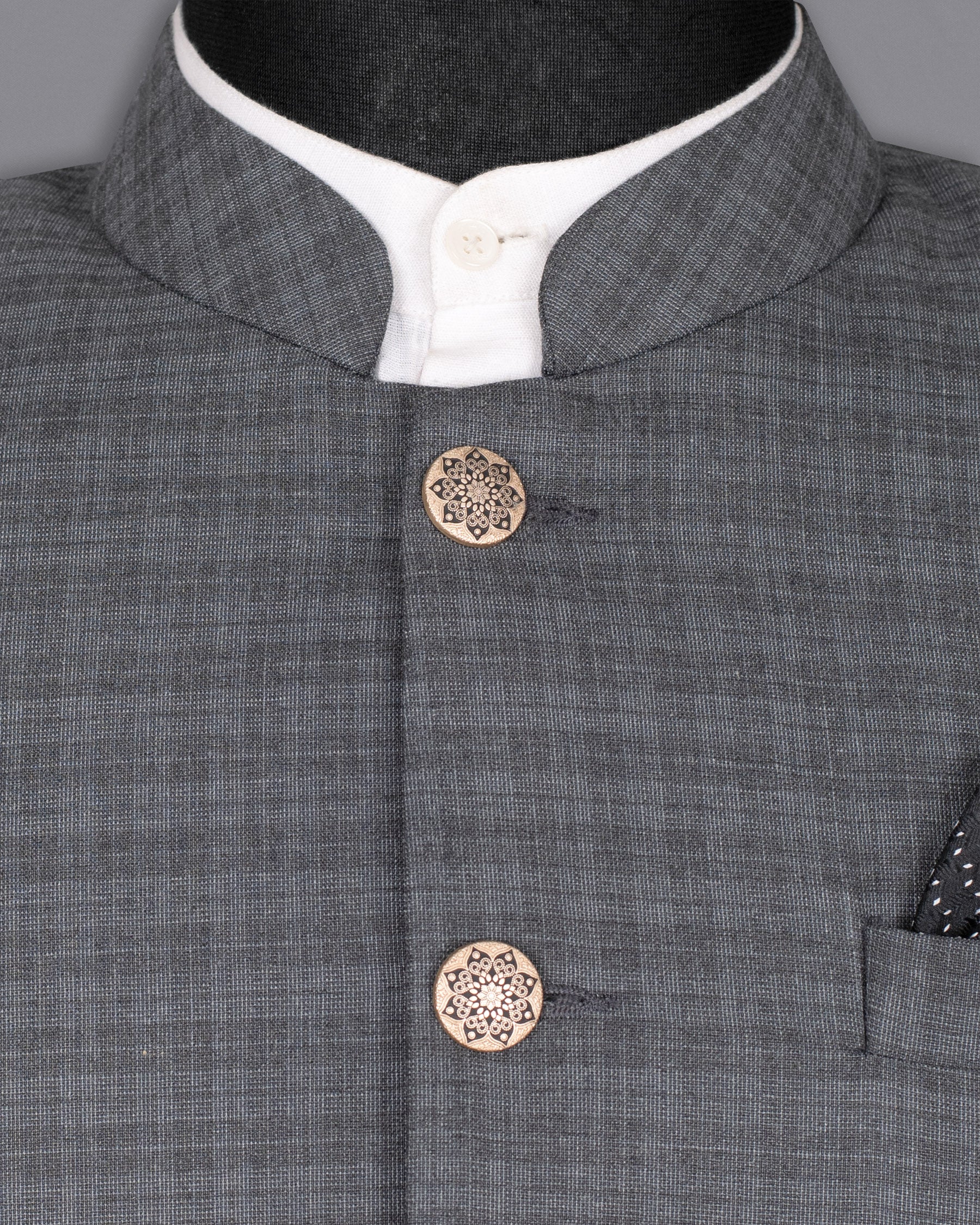 Mid Gray Wool Rich Mandarin/Bandhgala Suit ST1331-BG-36, ST1331-BG-38, ST1331-BG-40, ST1331-BG-42, ST1331-BG-44, ST1331-BG-46, ST1331-BG-48, ST1331-BG-50, ST1331-BG-52, ST1331-BG-54, ST1331-BG-56, ST1331-BG-58, ST1331-BG-60