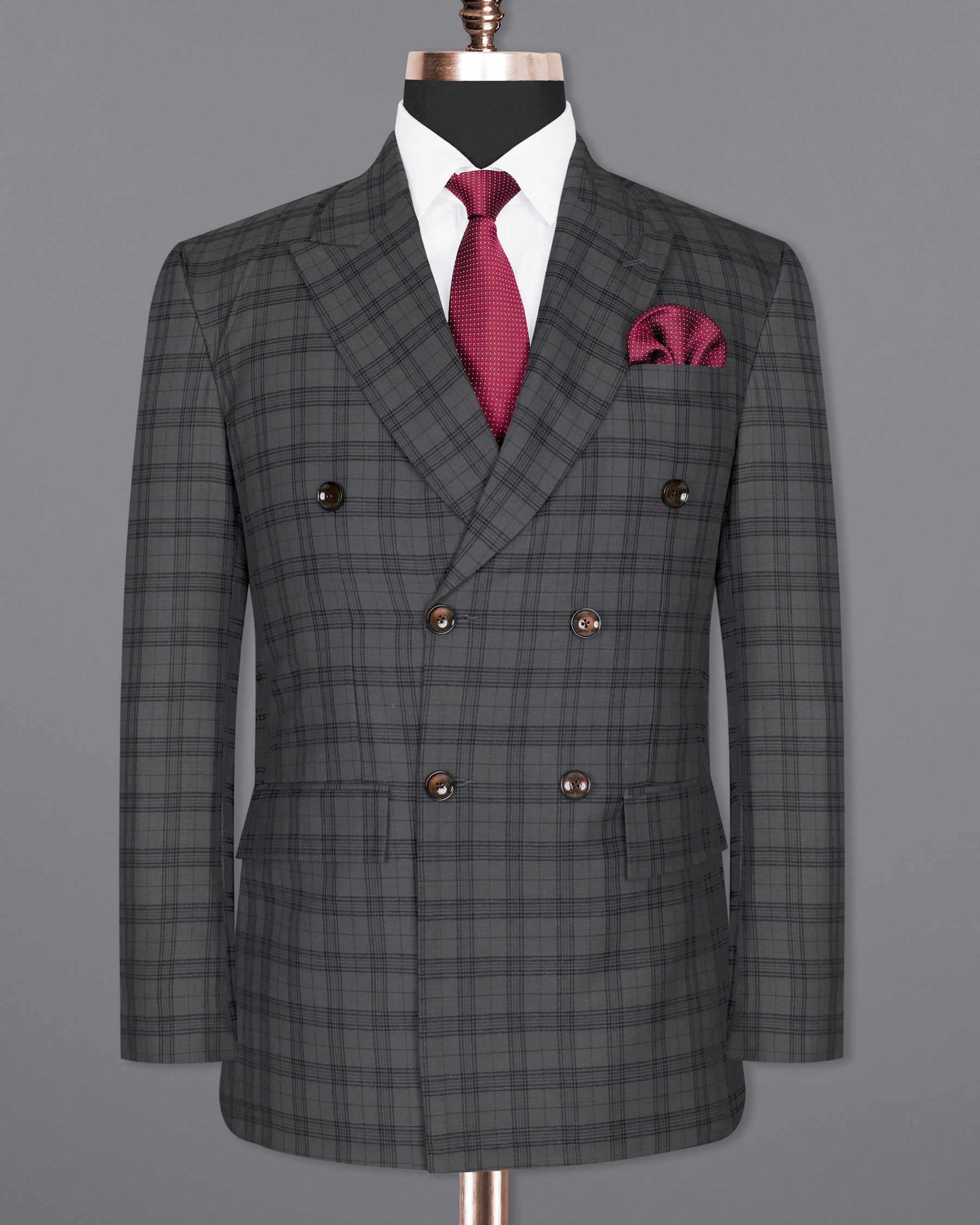 Masala Grey Plaid DouSTe Breasted Wool Rich Suit ST1367-DB-36, ST1367-DB-38, ST1367-DB-40, ST1367-DB-42, ST1367-DB-44, ST1367-DB-46, ST1367-DB-48, ST1367-DB-50, ST1367-DB-52, ST1367-DB-54, ST1367-DB-56, ST1367-DB-58, ST1367-DB-60