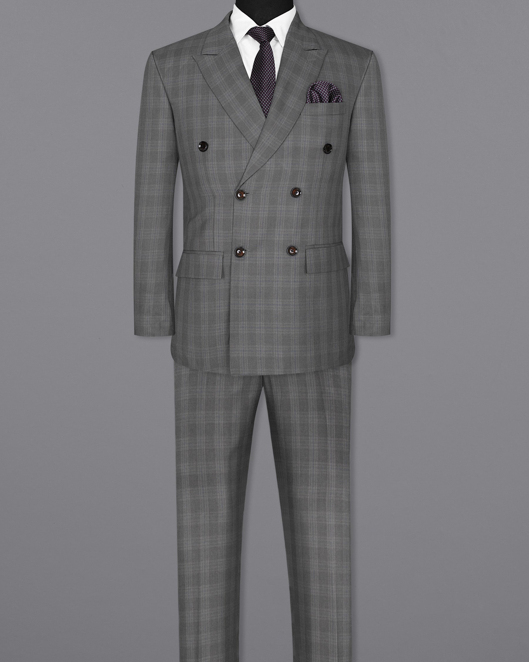 Gravel Grey Subtle Plaid DouSTe-Breasted Wool Rich Suit ST1368-DB-36, ST1368-DB-38, ST1368-DB-40, ST1368-DB-42, ST1368-DB-44, ST1368-DB-46, ST1368-DB-48, ST1368-DB-50, ST1368-DB-52, ST1368-DB-54, ST1368-DB-56, ST1368-DB-58, ST1368-DB-60