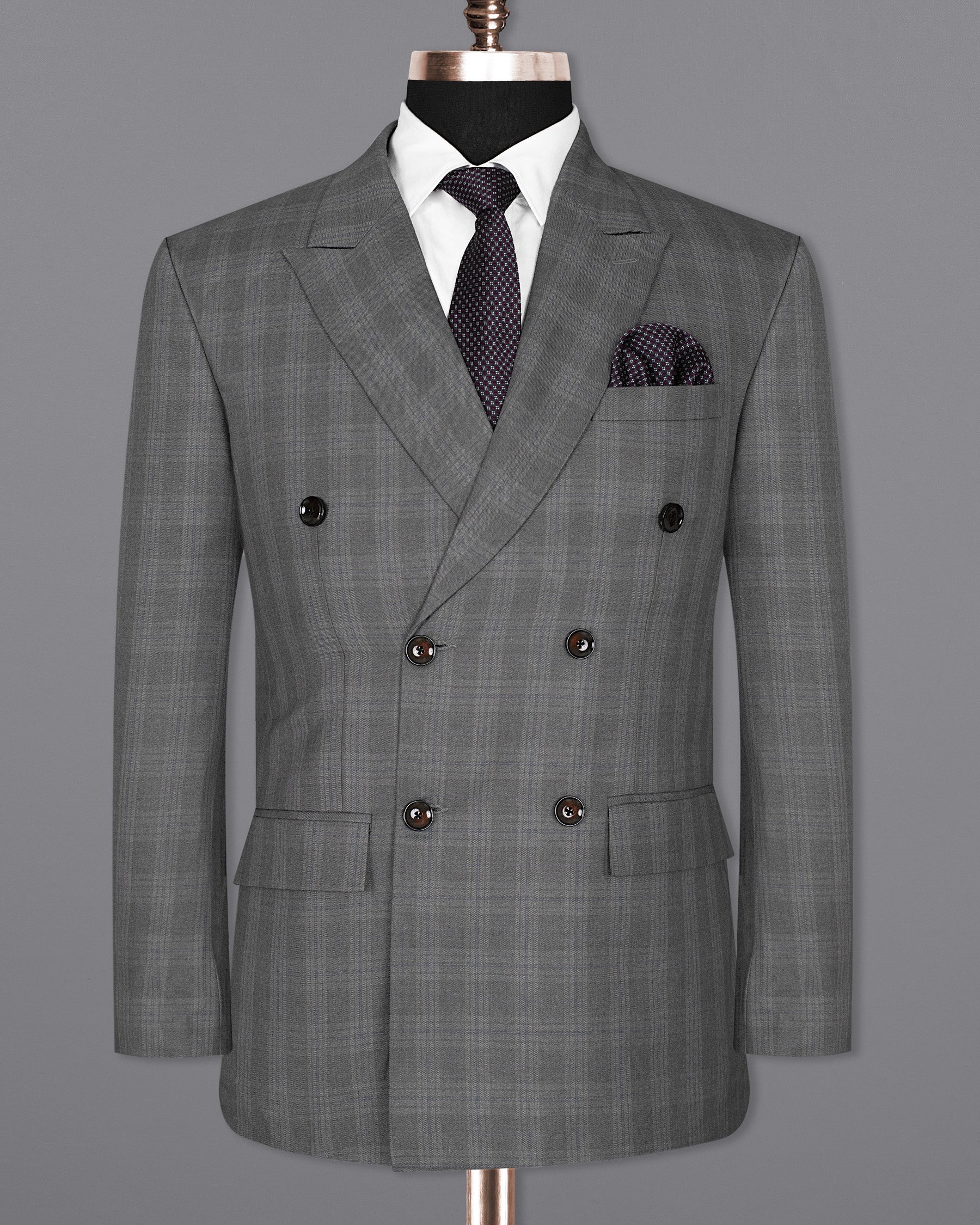 Gravel Grey Subtle Plaid DouSTe-Breasted Wool Rich Suit ST1368-DB-36, ST1368-DB-38, ST1368-DB-40, ST1368-DB-42, ST1368-DB-44, ST1368-DB-46, ST1368-DB-48, ST1368-DB-50, ST1368-DB-52, ST1368-DB-54, ST1368-DB-56, ST1368-DB-58, ST1368-DB-60