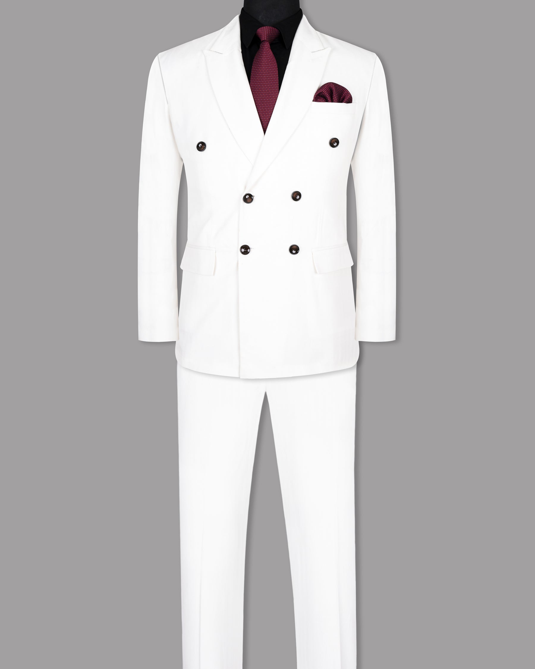 Bright White Subtle Striped  Double Breasted Premium Cotton Suit