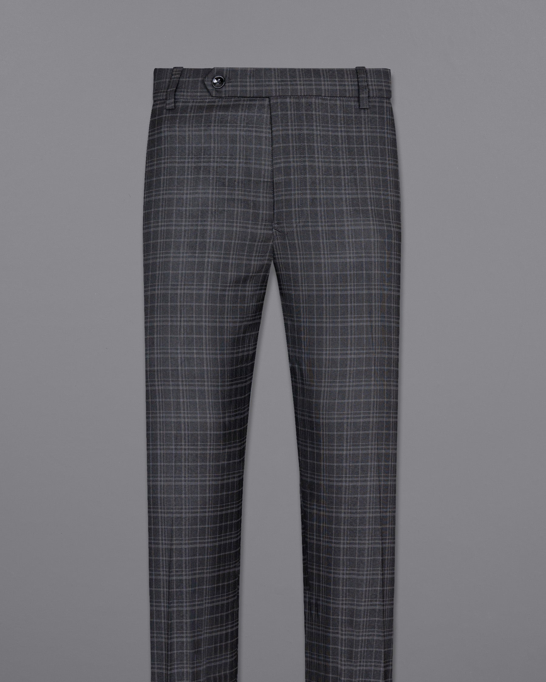 Star Dust and Shark Grey Plaid Cross Placket Bandhgala Wool rich Suit