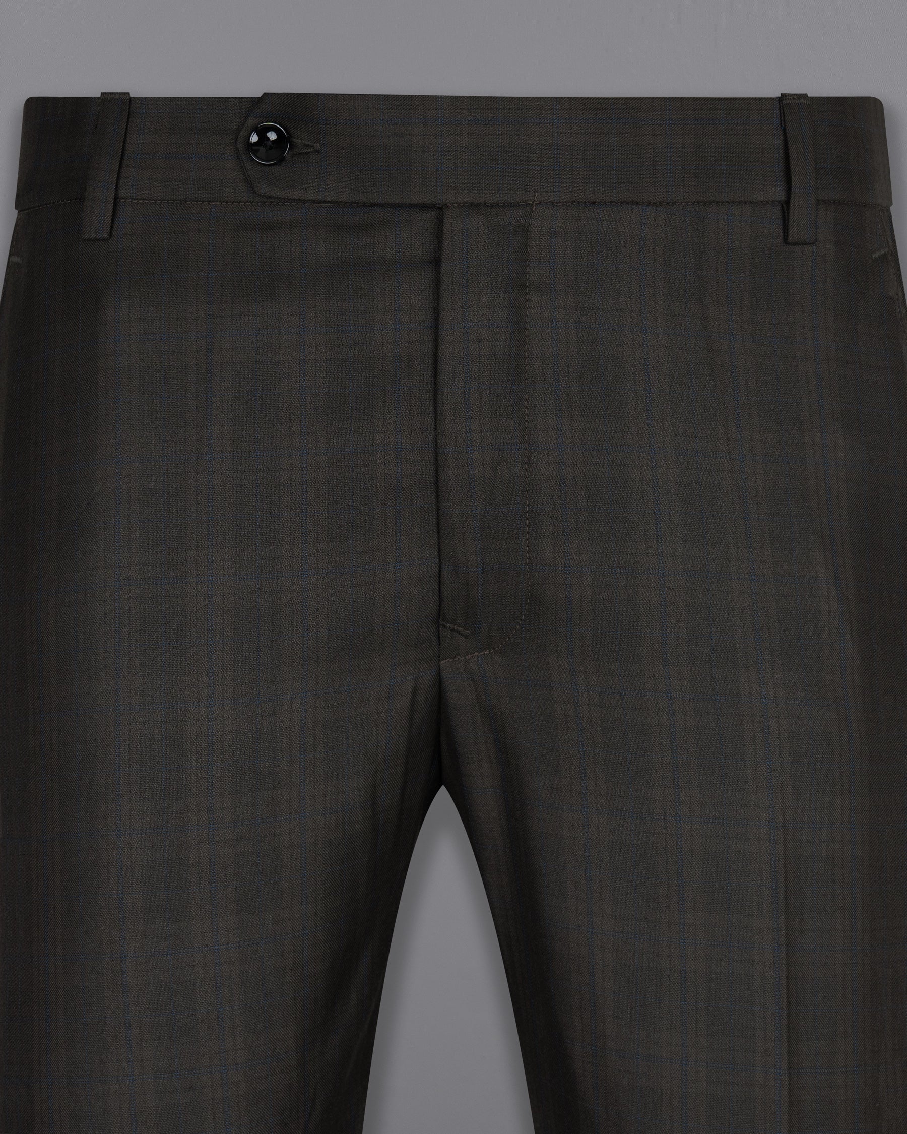 Thunder brown Plaid Cross Placket Bandhgala Wool Rich Suit