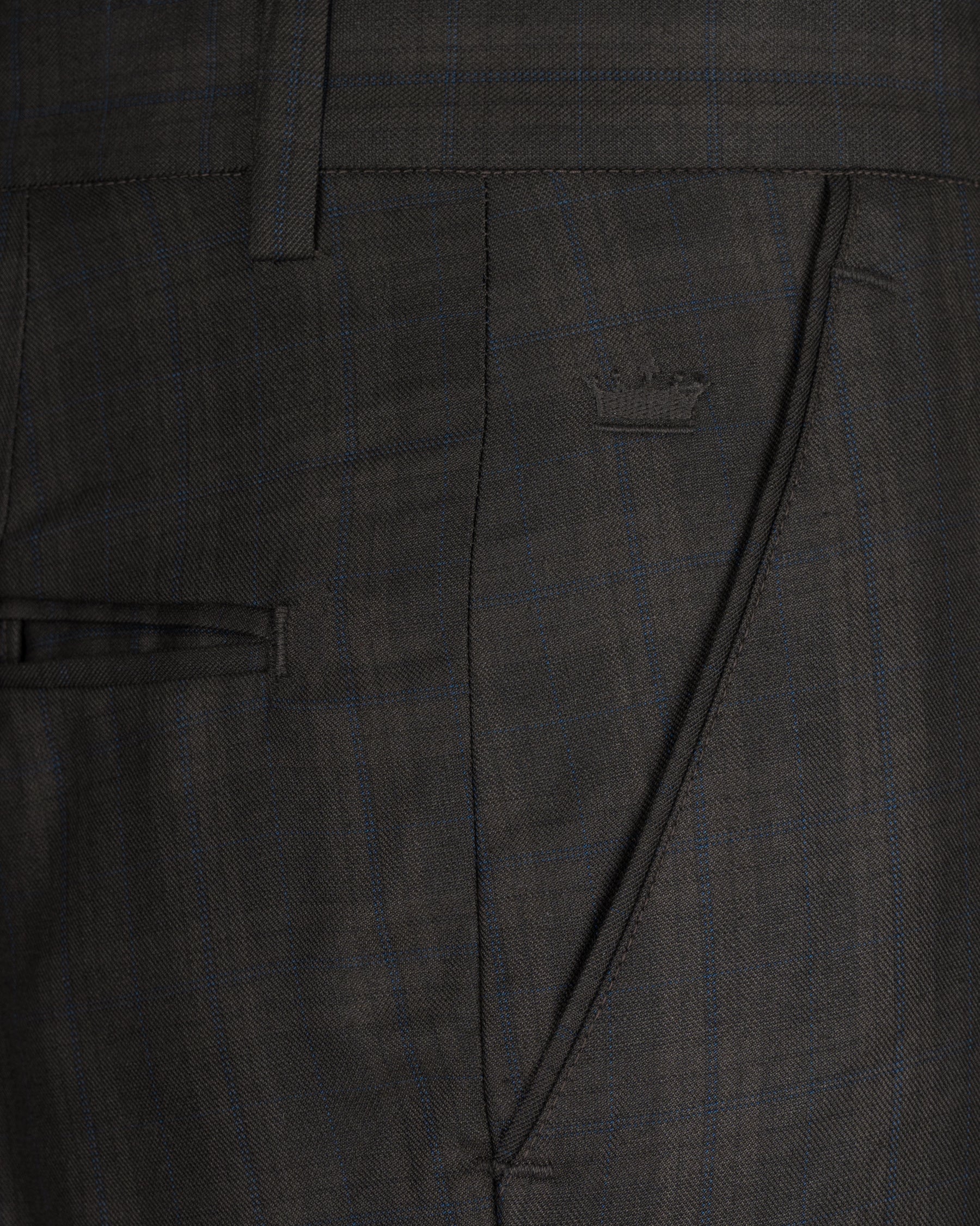 Thunder brown Plaid Cross Placket Bandhgala Wool Rich Suit