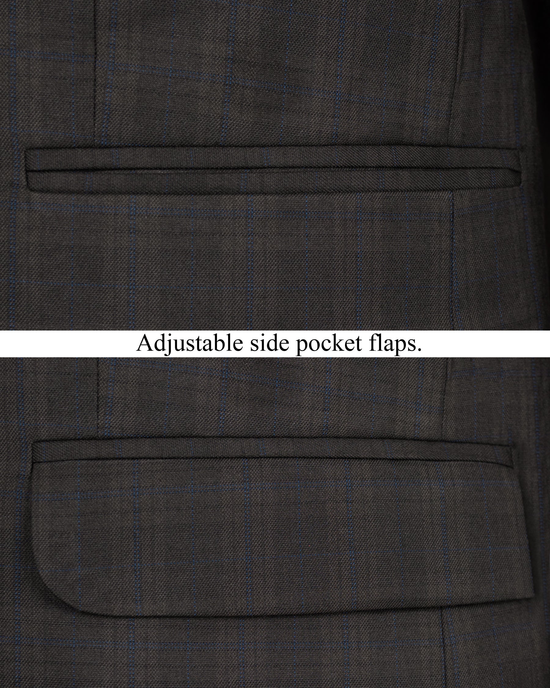 Thunder brown Plaid Cross Placket Bandhgala Wool Rich Suit