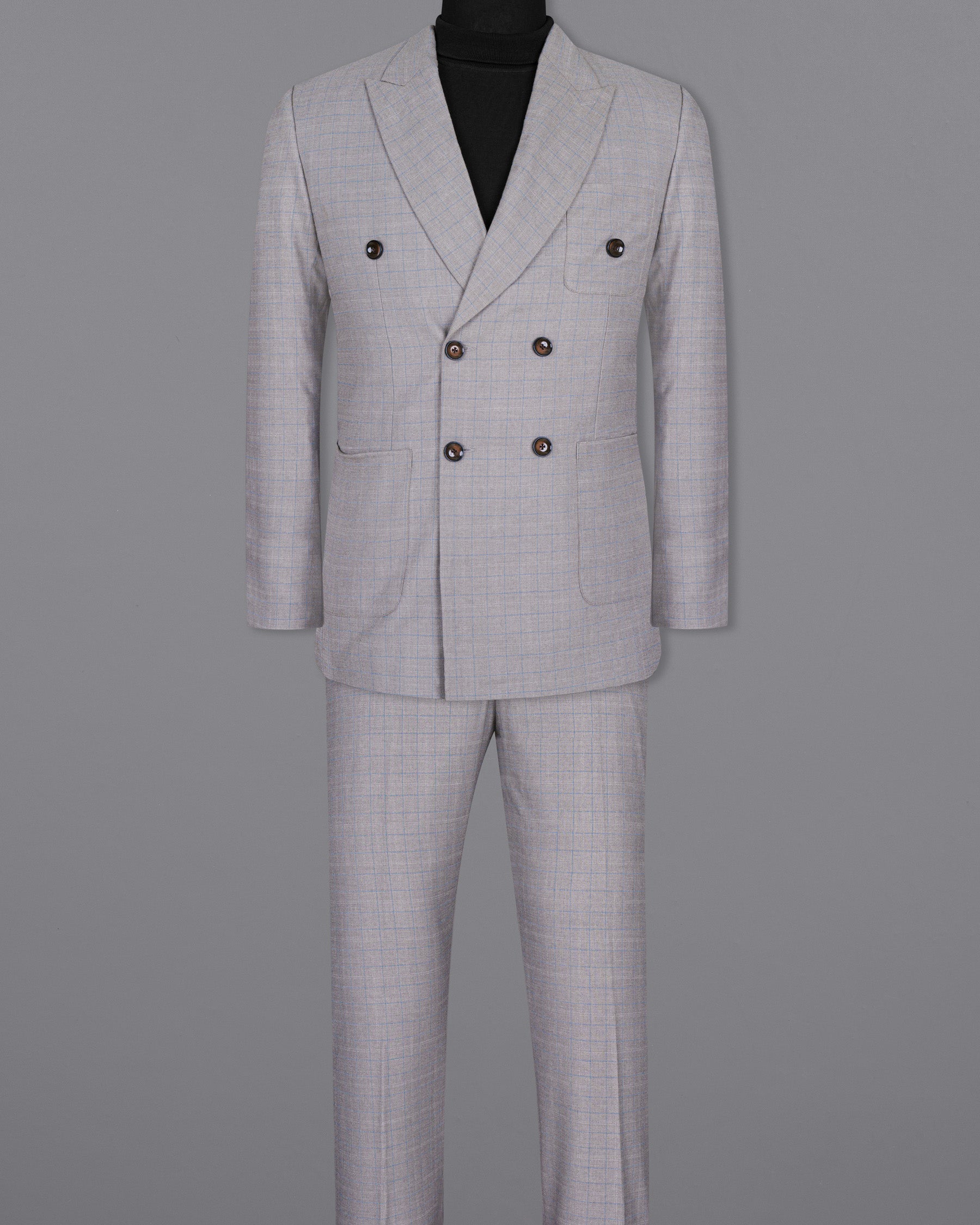 Pale Slate Plaid DouSTe-breasted Woolrich Sports Suit ST1436-DB-PP-36,ST1436-DB-PP-38,ST1436-DB-PP-40,ST1436-DB-PP-42,ST1436-DB-PP-44,ST1436-DB-PP-46,ST1436-DB-PP-48,ST1436-DB-PP-50,ST1436-DB-PP-52,ST1436-DB-PP-54,ST1436-DB-PP-56,ST1436-DB-PP-58,ST1436-DB-PP-60