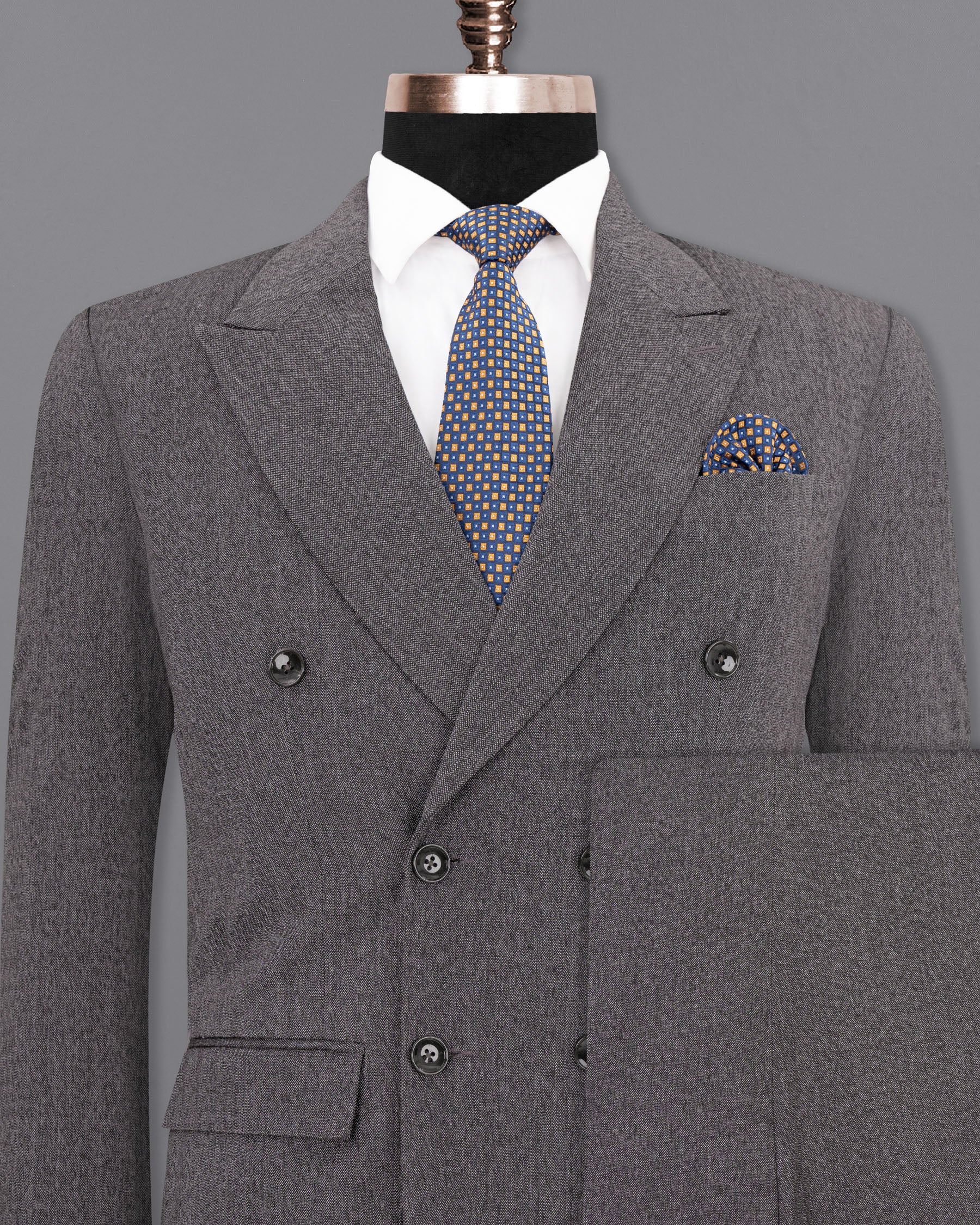 Mobster Grey DouSTe-Breasted Premium Cotton Suit ST1451-DB-36,ST1451-DB-38,ST1451-DB-40,ST1451-DB-42,ST1451-DB-44,ST1451-DB-46,ST1451-DB-48,ST1451-DB-50,ST1451-DB-52,ST1451-DB-54,ST1451-DB-56,ST1451-DB-58,ST1451-DB-60