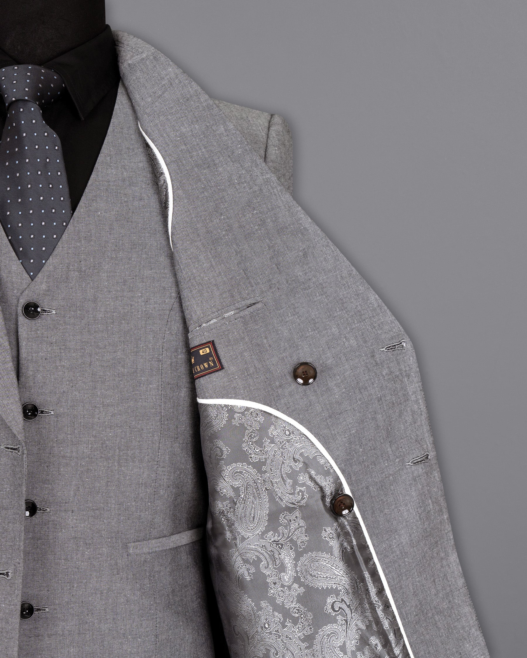 Mountain Mist Grey Double Breasted Luxurious Linen Suit