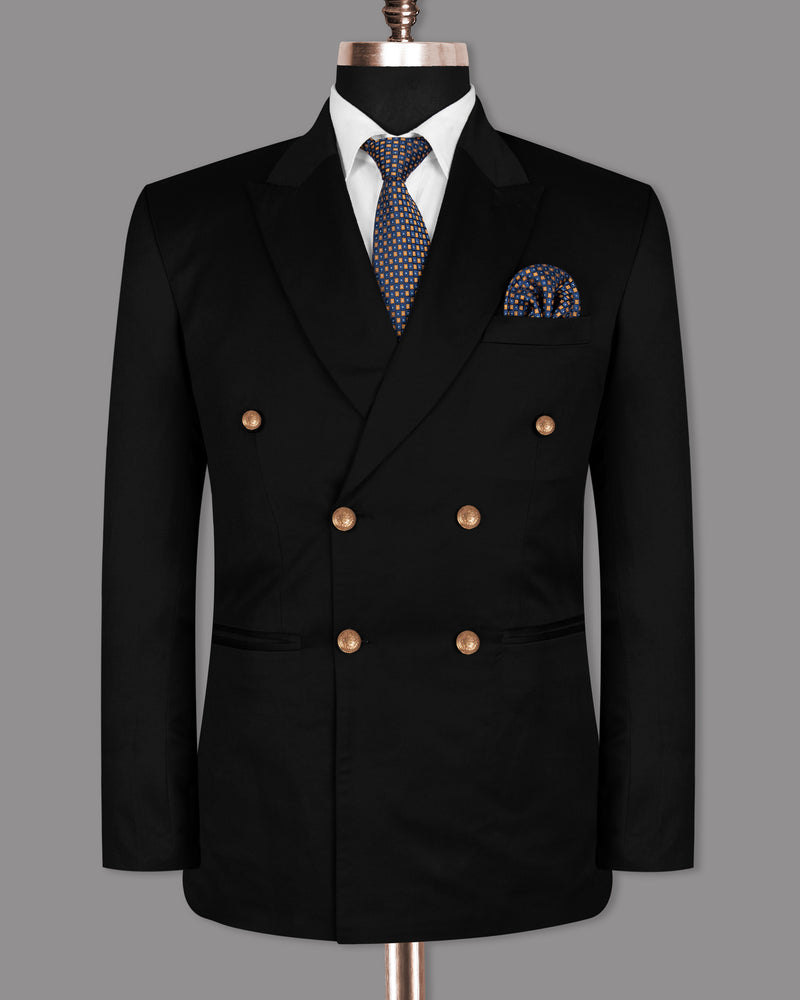 Men's double-breasted coat in blue wool with gold buttons