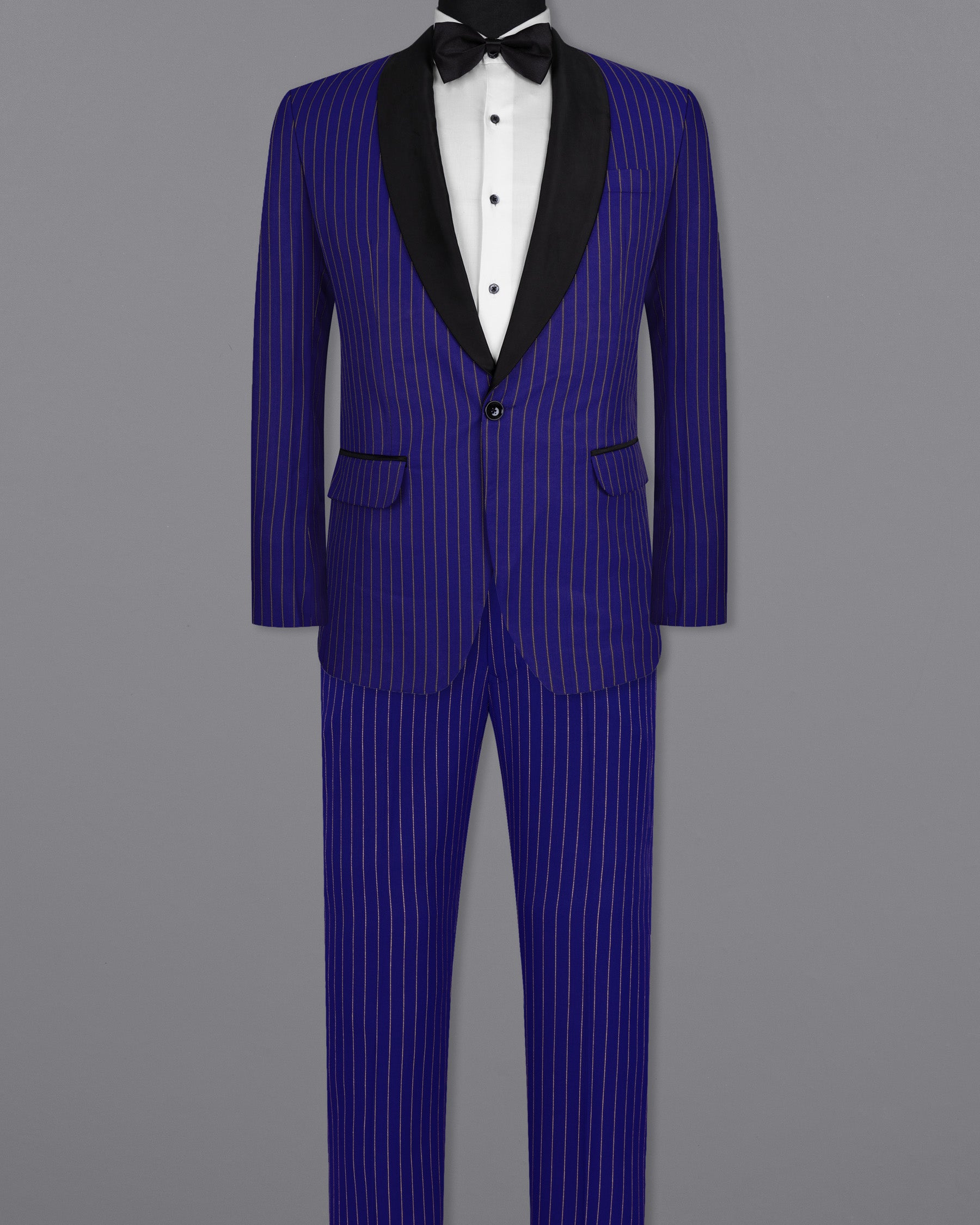 Violet Striped Wool Rich Tuxedo Suit