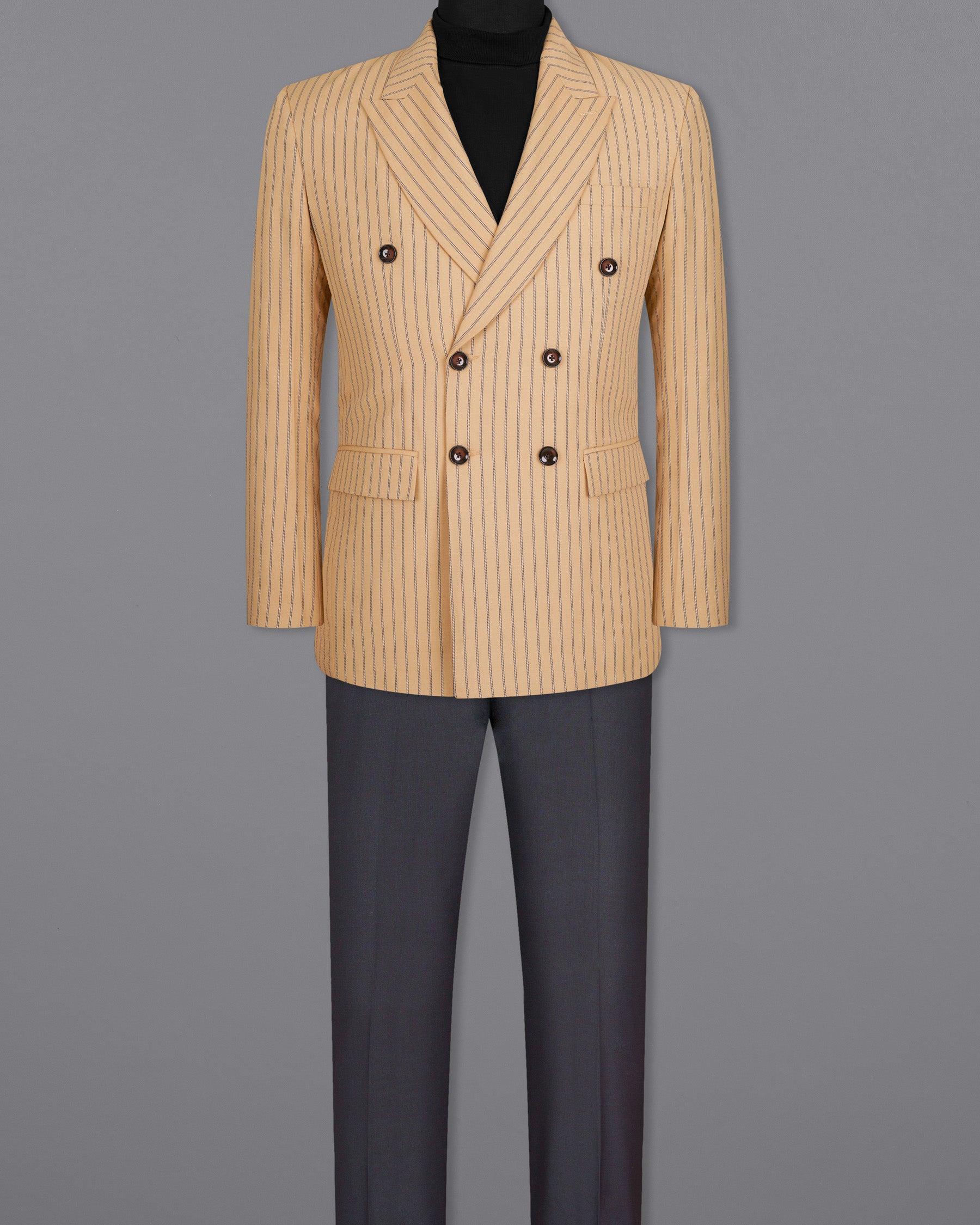 Harvest Gold Cream Striped Woolrich Double-breasted Suit