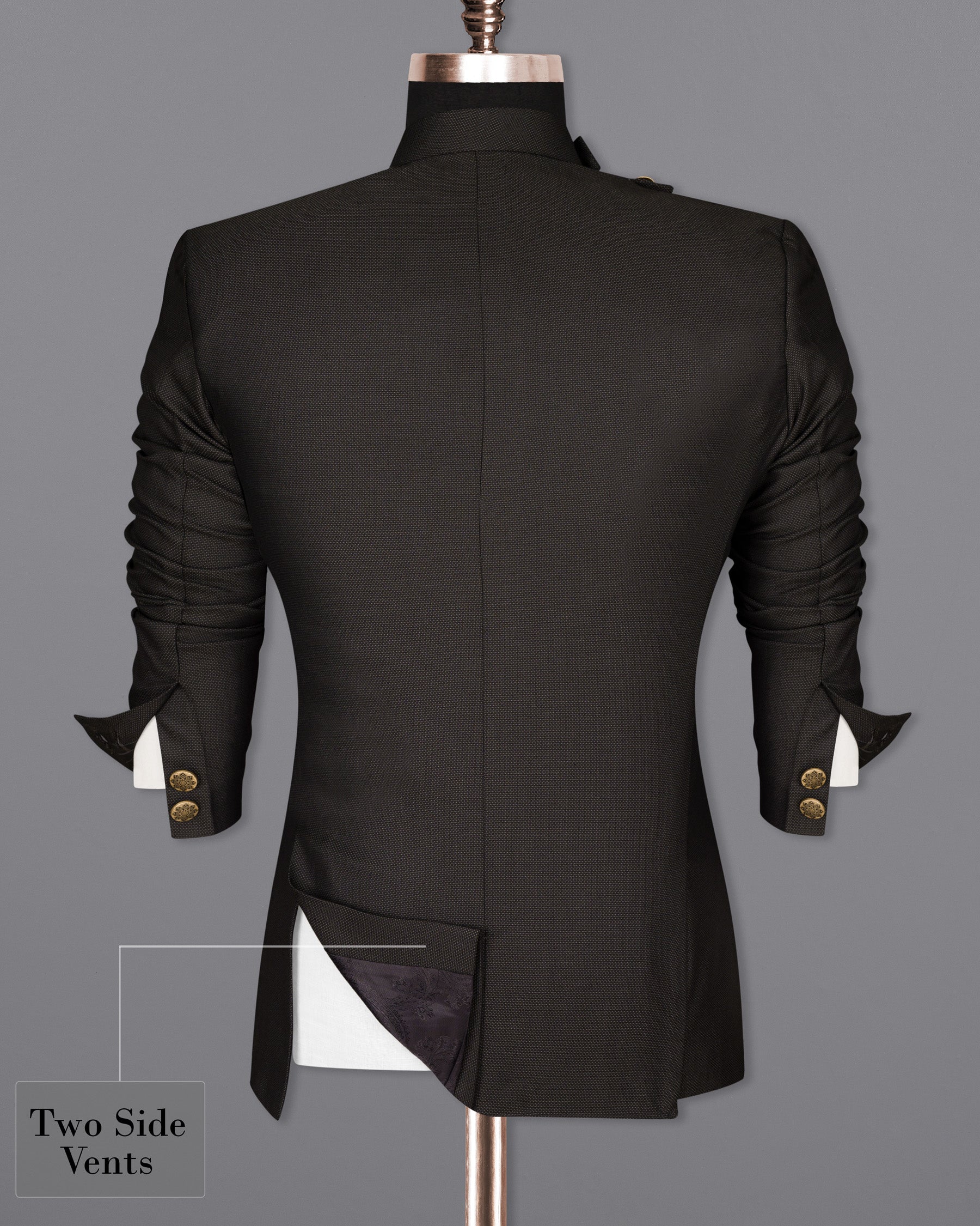 Dark Brown Cross Placket Wool Rich Bandhgala Suit